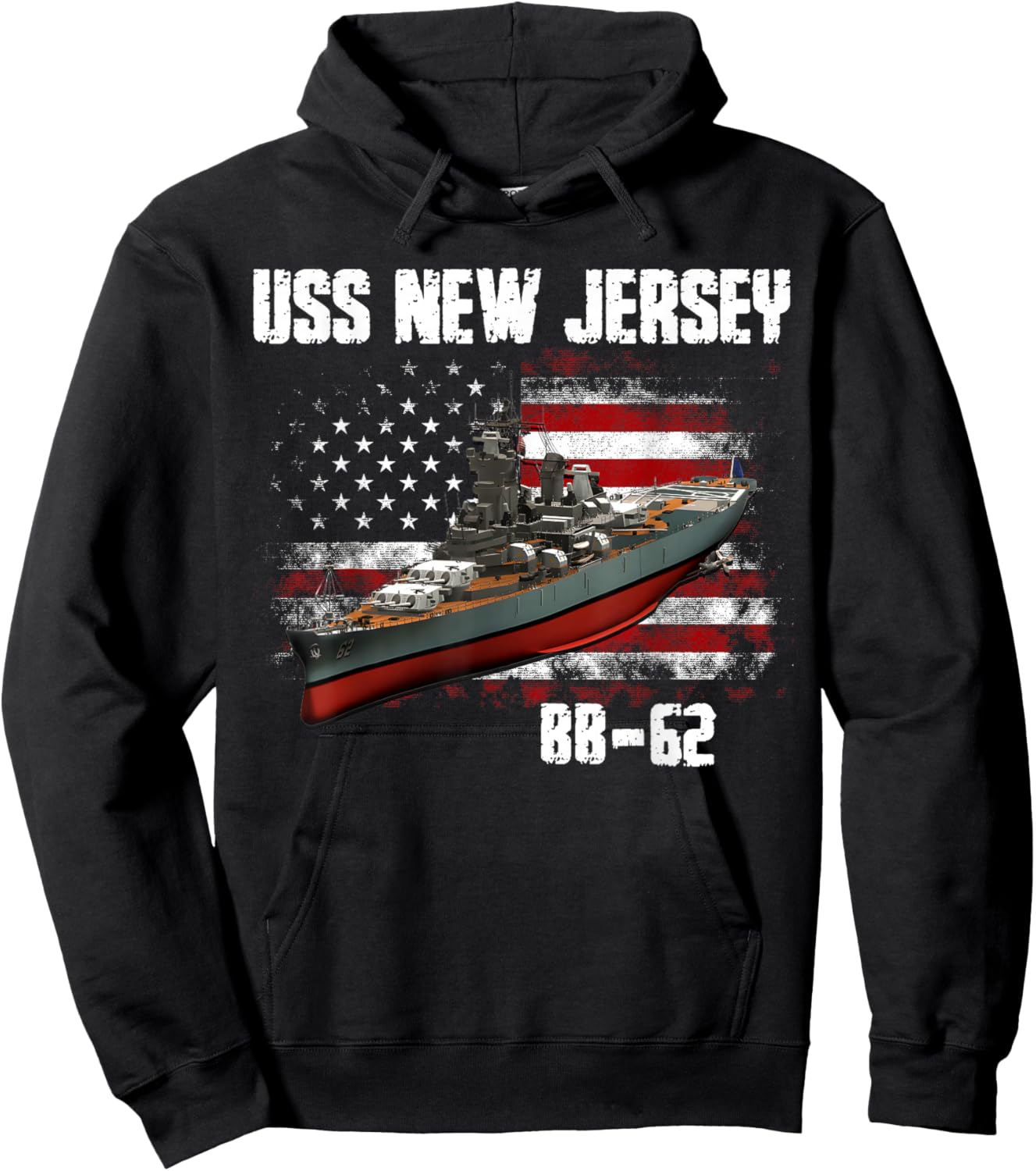 WW2 American Battleship USS New Jersey BB-62 Warship Veteran Hoodie - Hoodie | Black