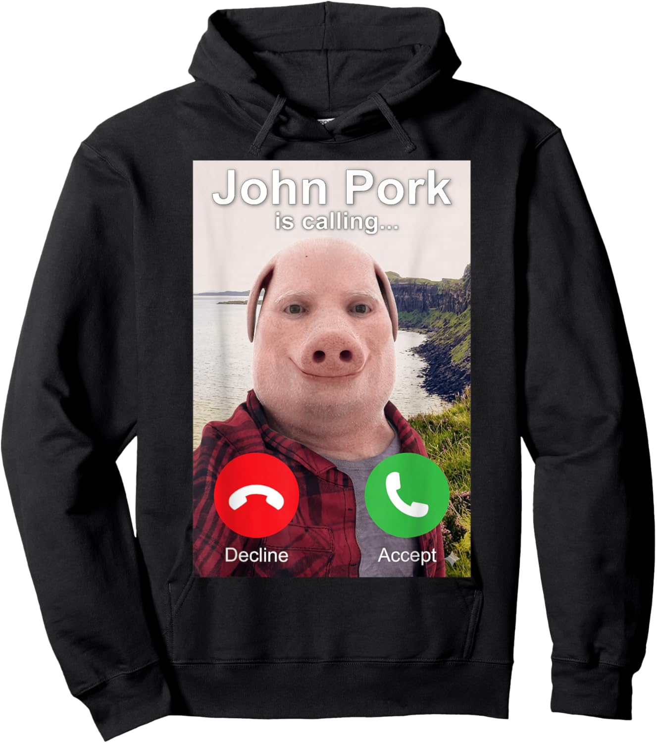 John Pork is Calling | Funny Brainrot Phone Call Meme Hoodie - Hoodie | Black