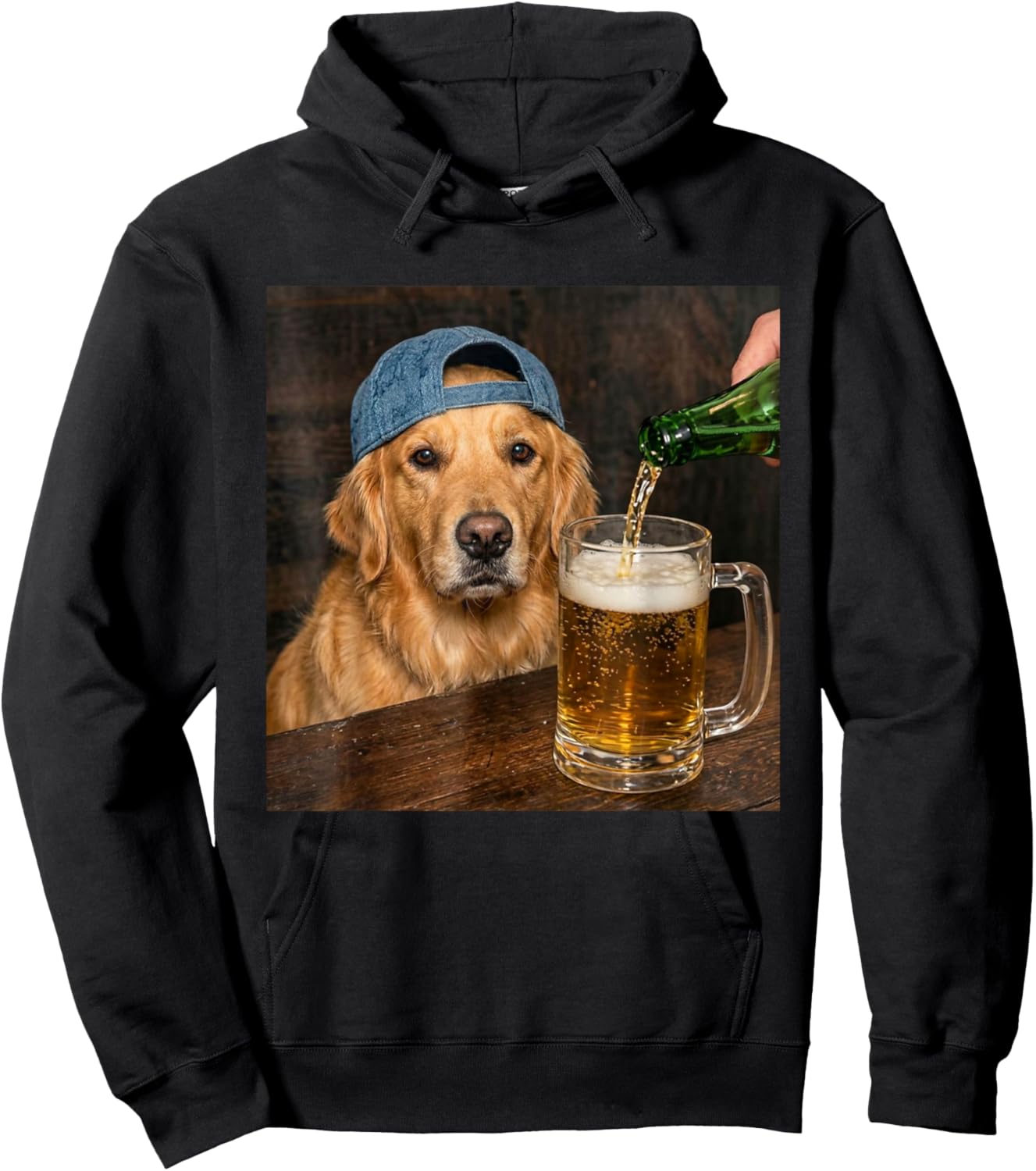 Golden Retriever trinkt Bier Lustiges Hunde-Meme Hoodie - Hoodie | Black
