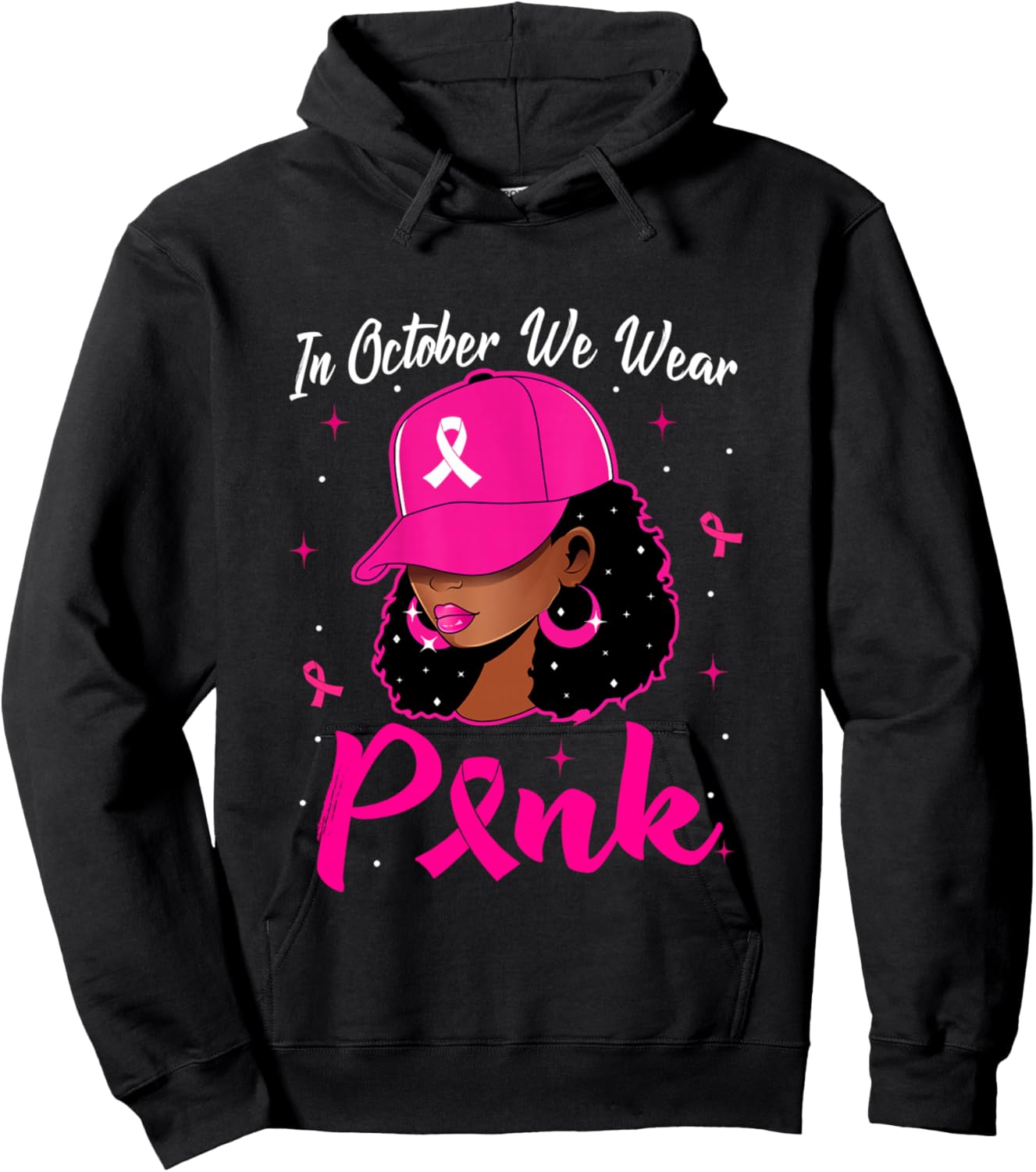 In October We Wear Pink Breast Cancer Awareness Black Women Hoodie - Hoodie | Black
