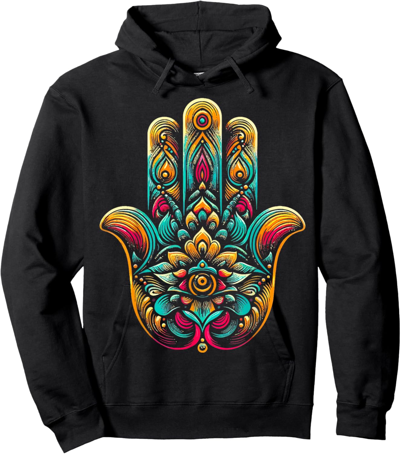 Hamsa Hand Mandala Yoga Fatima Hand Symbol Boho Hoodie - Hoodie | Black