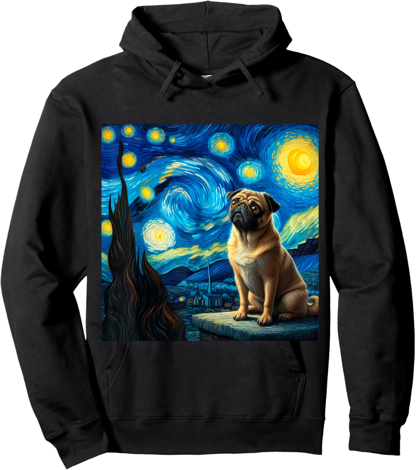 pug Vincent van Gogh Starry Night Hoodie - Hoodie | Black