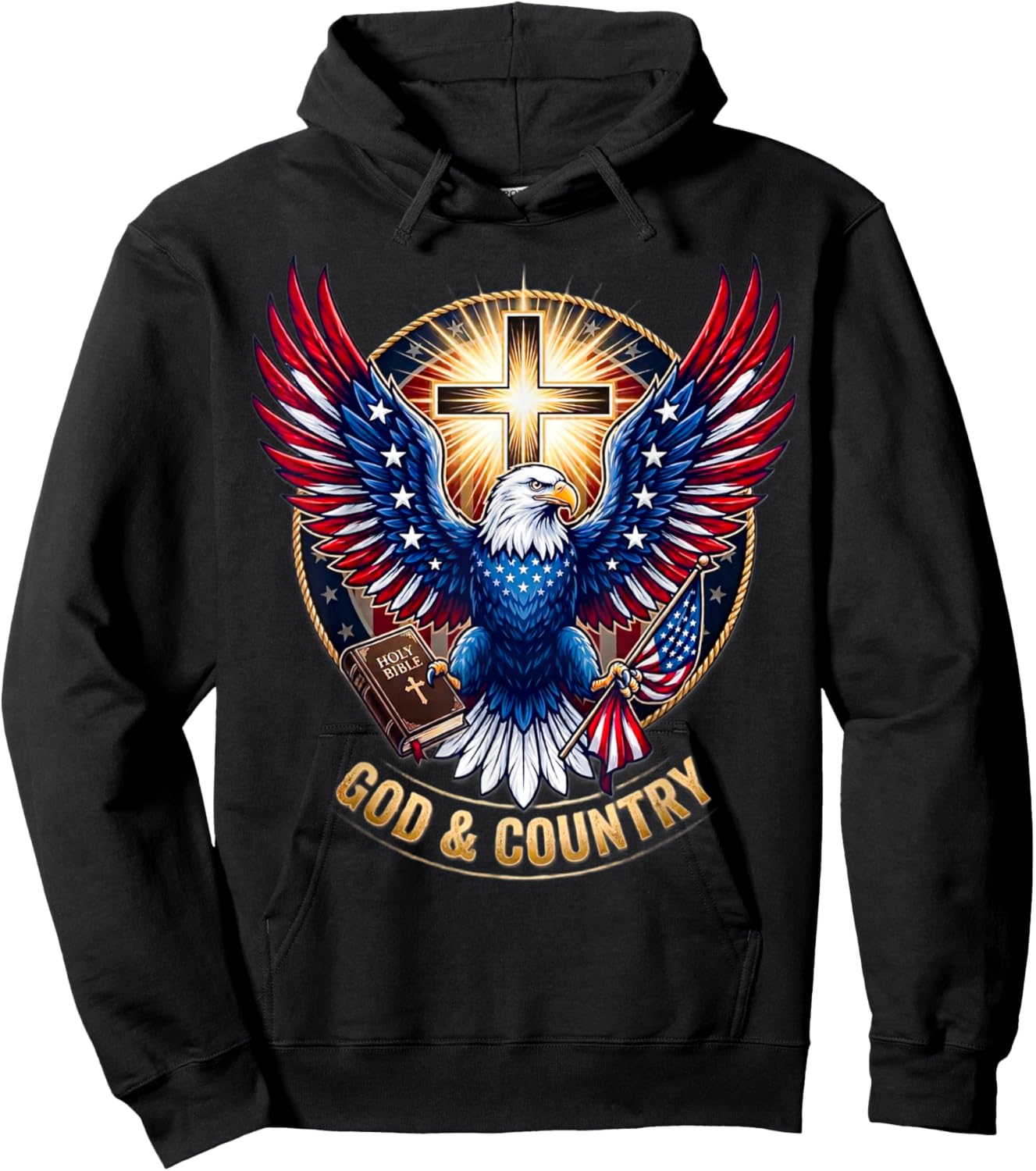 Patriotic Christian Eagle USA Faith God & Country America Hoodie - Hoodie | Black