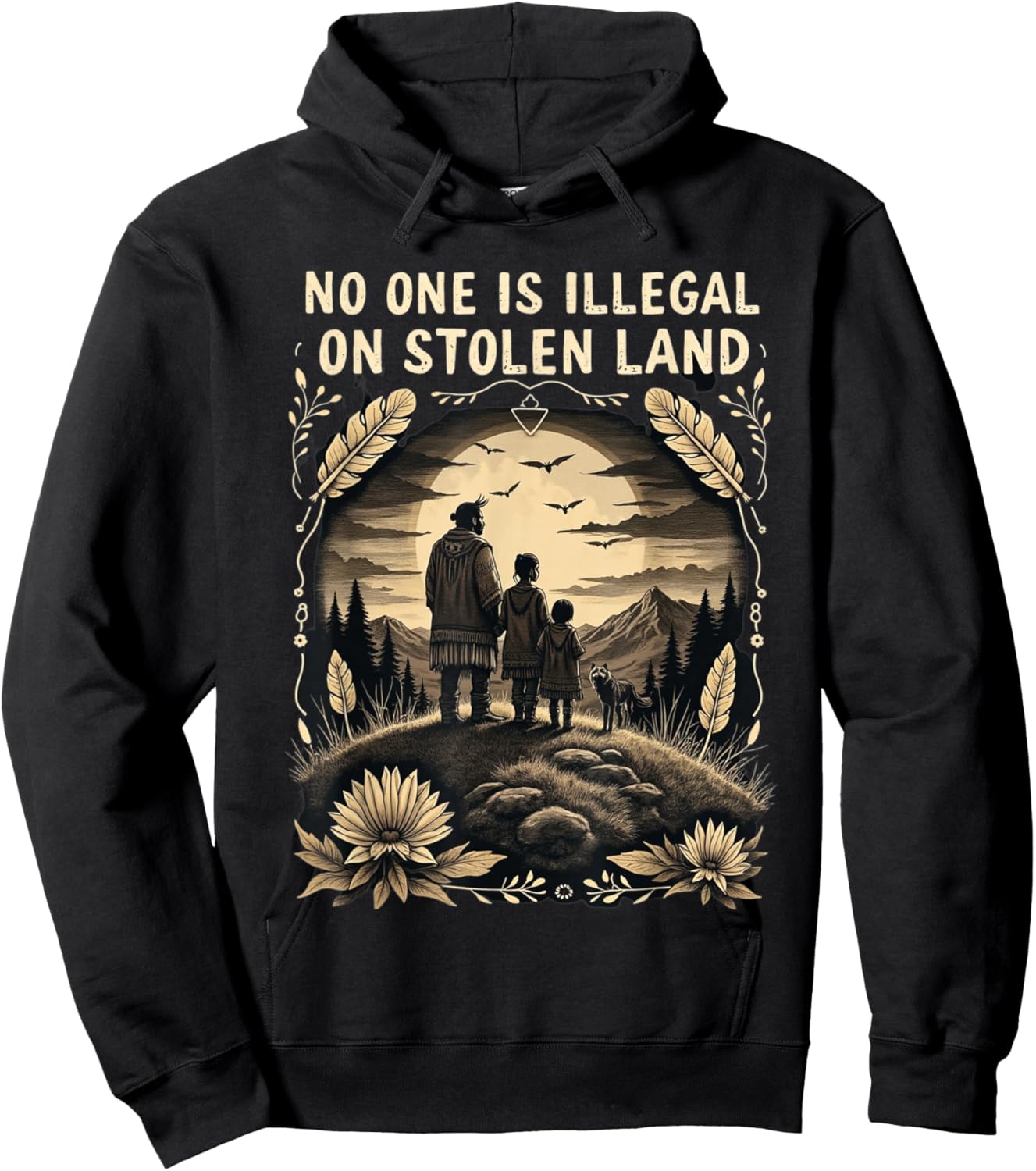 Native Americans No One Is Illegal on Stolen Land Hoodie - Hoodie | Black