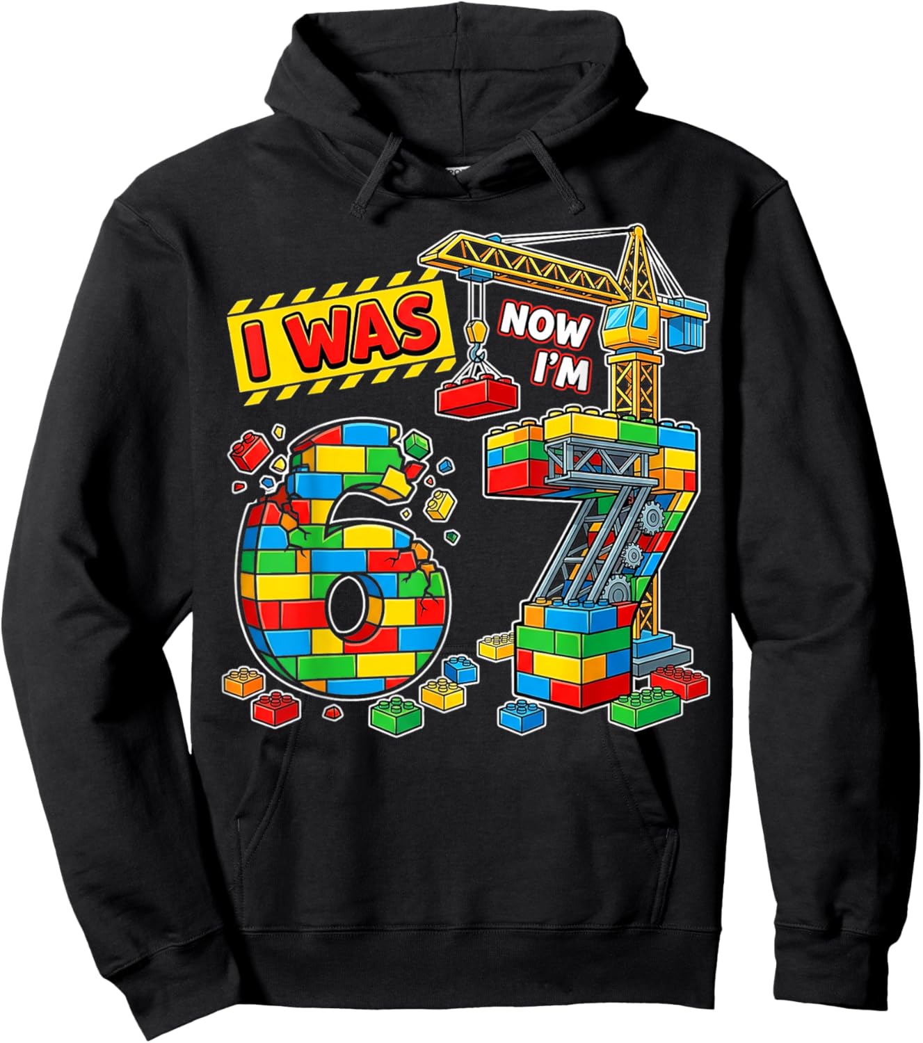 I was 6 Now I'm 7 Building Block Master Builder Birthday Boy Hoodie - Hoodie | Black