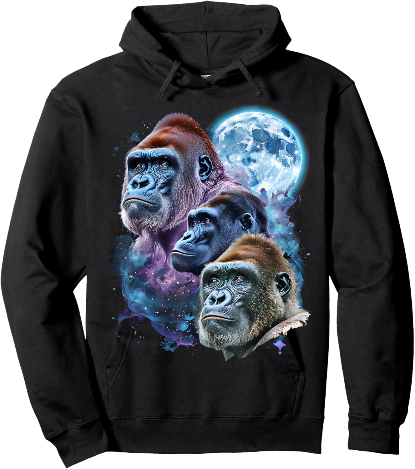 3 Moon Gorilla Funny Great Ape Art Cool Primate Animal Lover Hoodie - Hoodie | Black