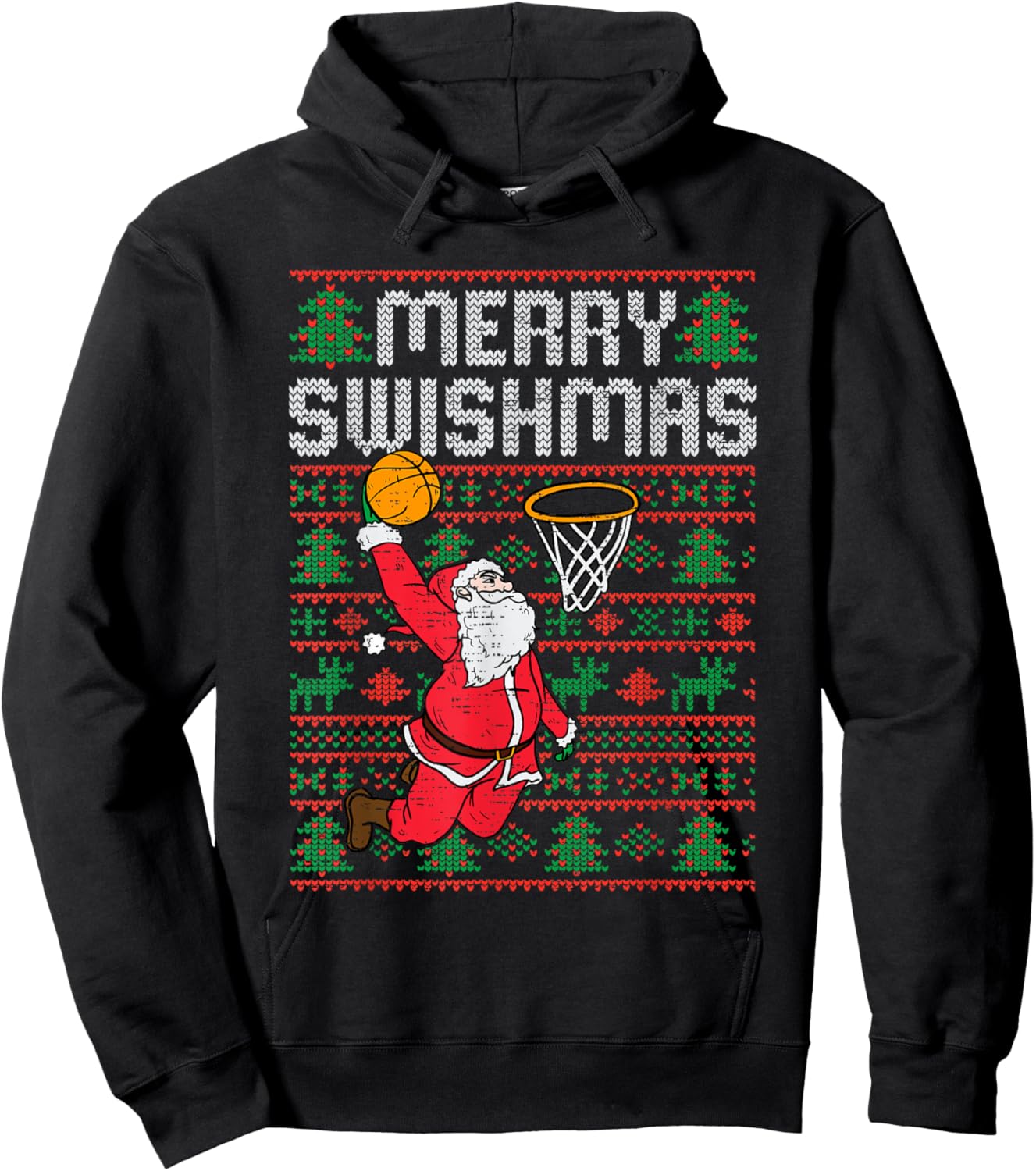 Basketball Ugly Christmas Xmas Santa Sports Men Boys Kids Hoodie - Hoodie | Black