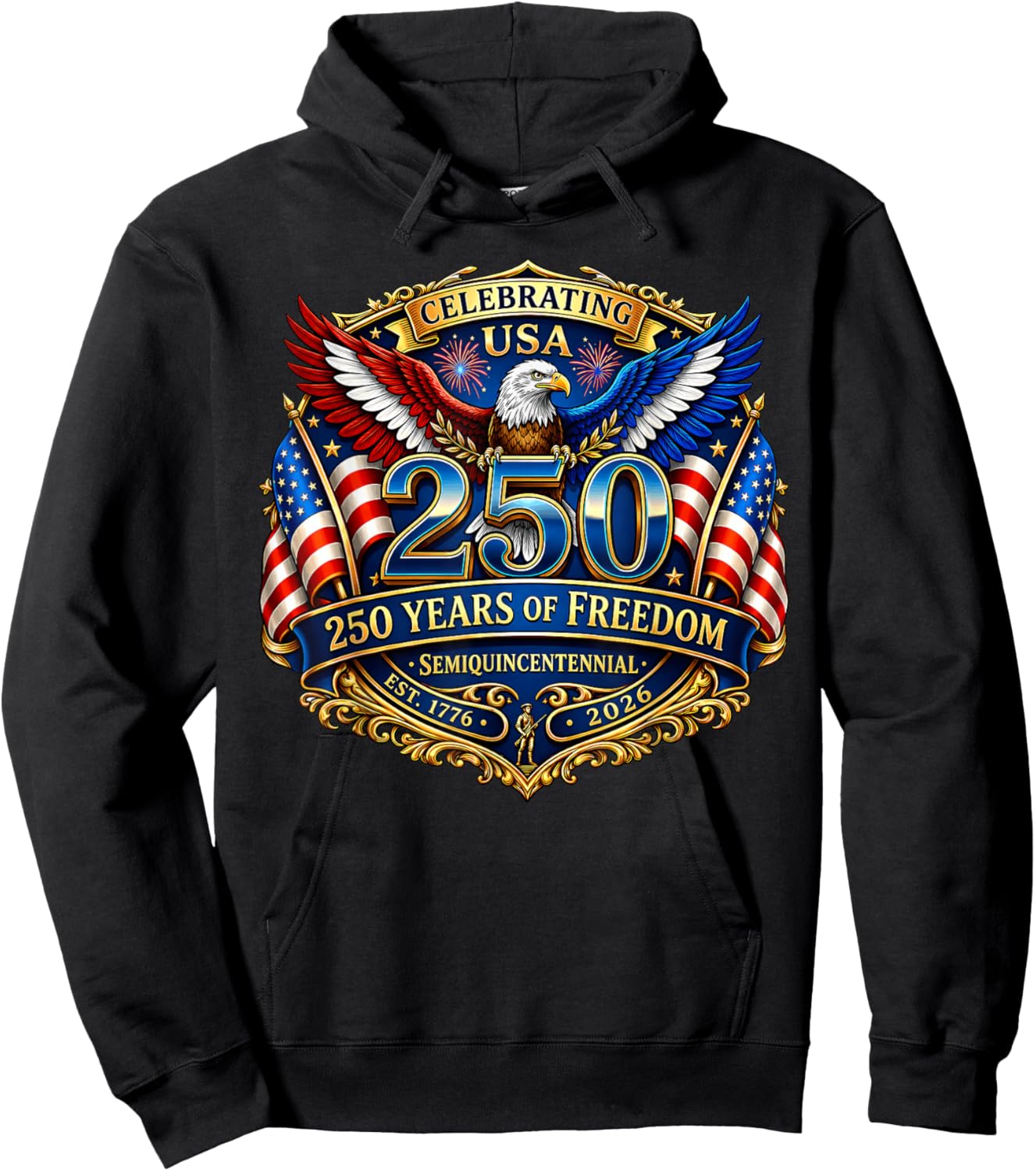 Celebrating USA 250 Years Semiquincentennal 1776 4th of July Hoodie - Hoodie | Black