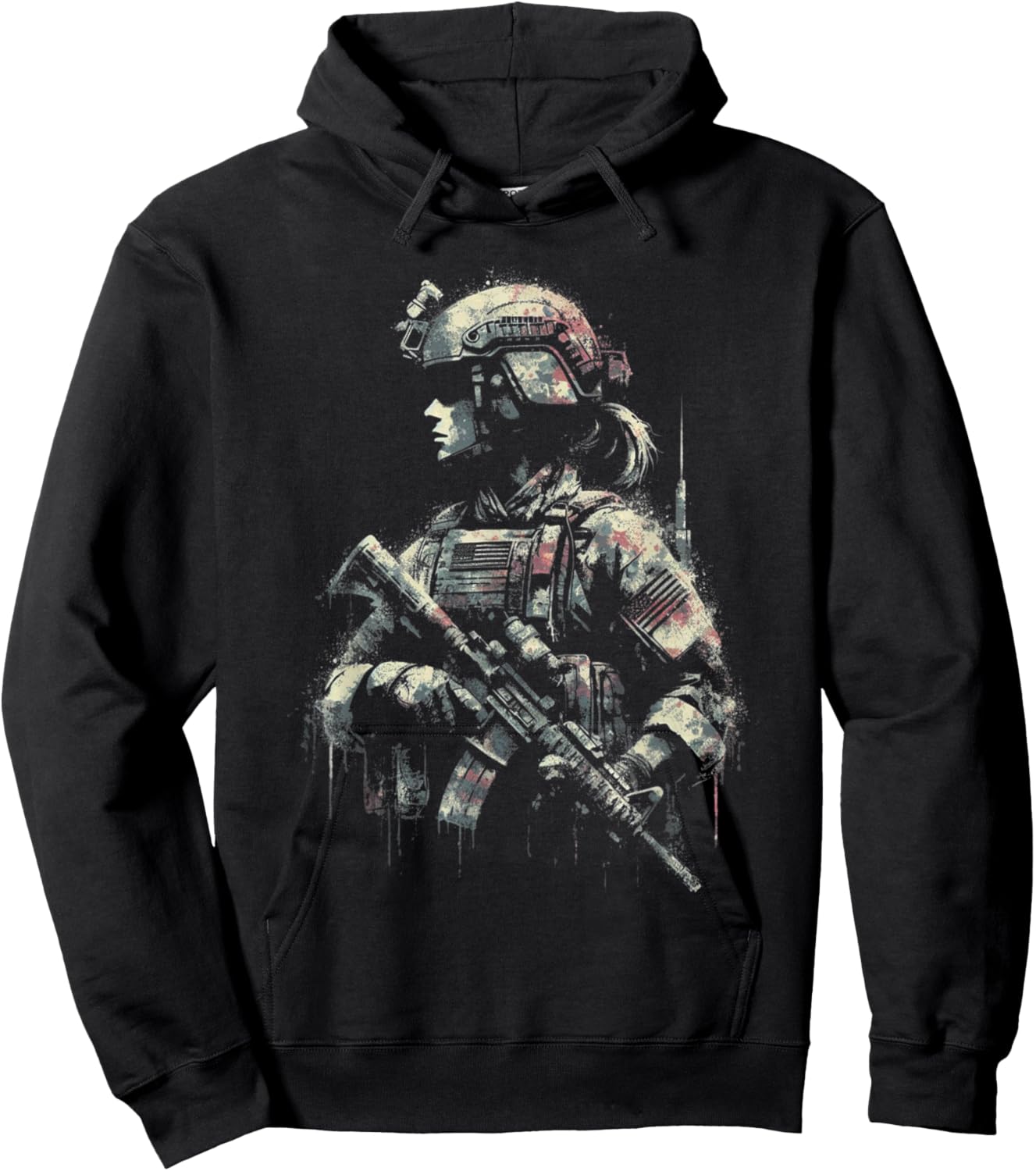 Female Soldier American Flag - Patriotic USA Veteran Hoodie - Hoodie | Black