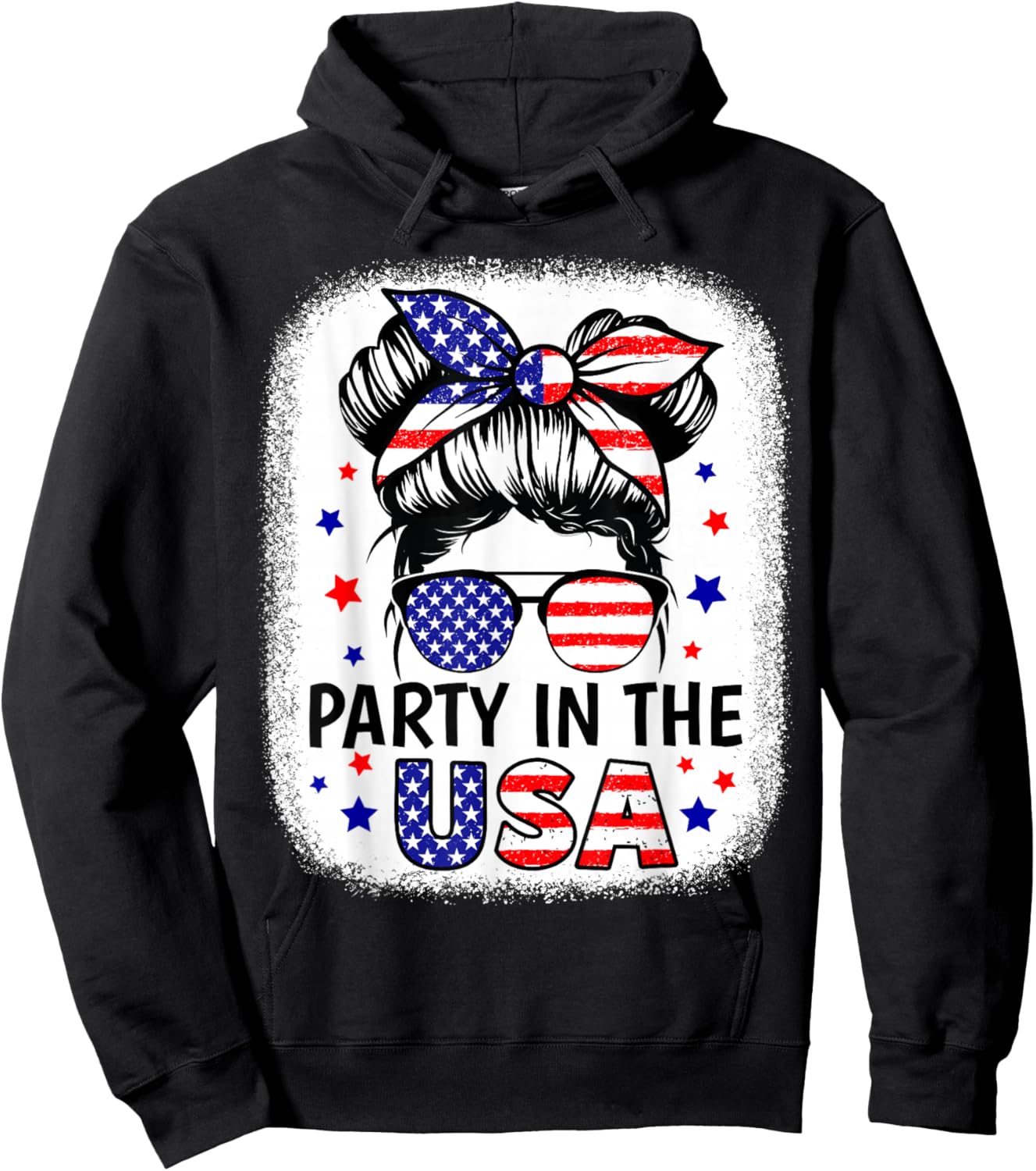 Party In USA Girls 4th of July Shirt Daughter Messy Bun USA Hoodie - Hoodie | Black
