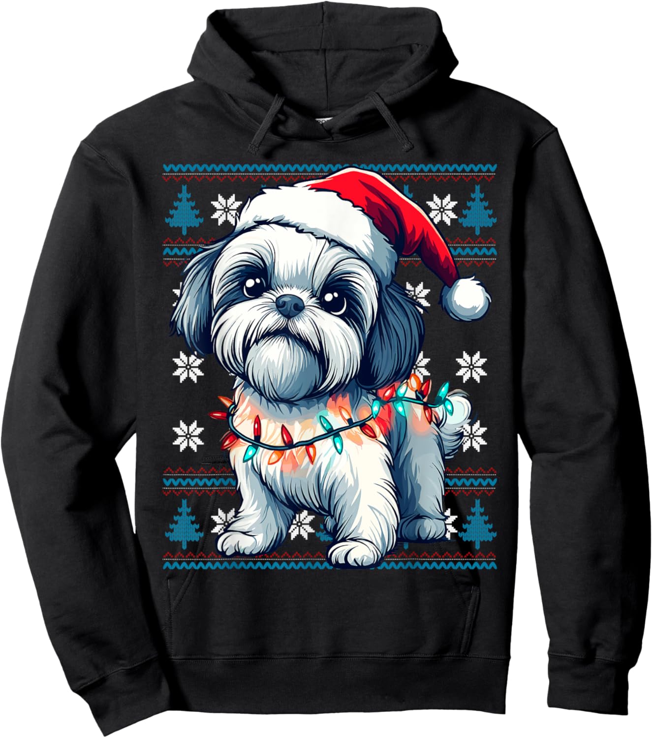 Shih Tzu Santa Xmas Tree Lights Shih Tzu Ugly Christmas Hoodie - Hoodie | Black