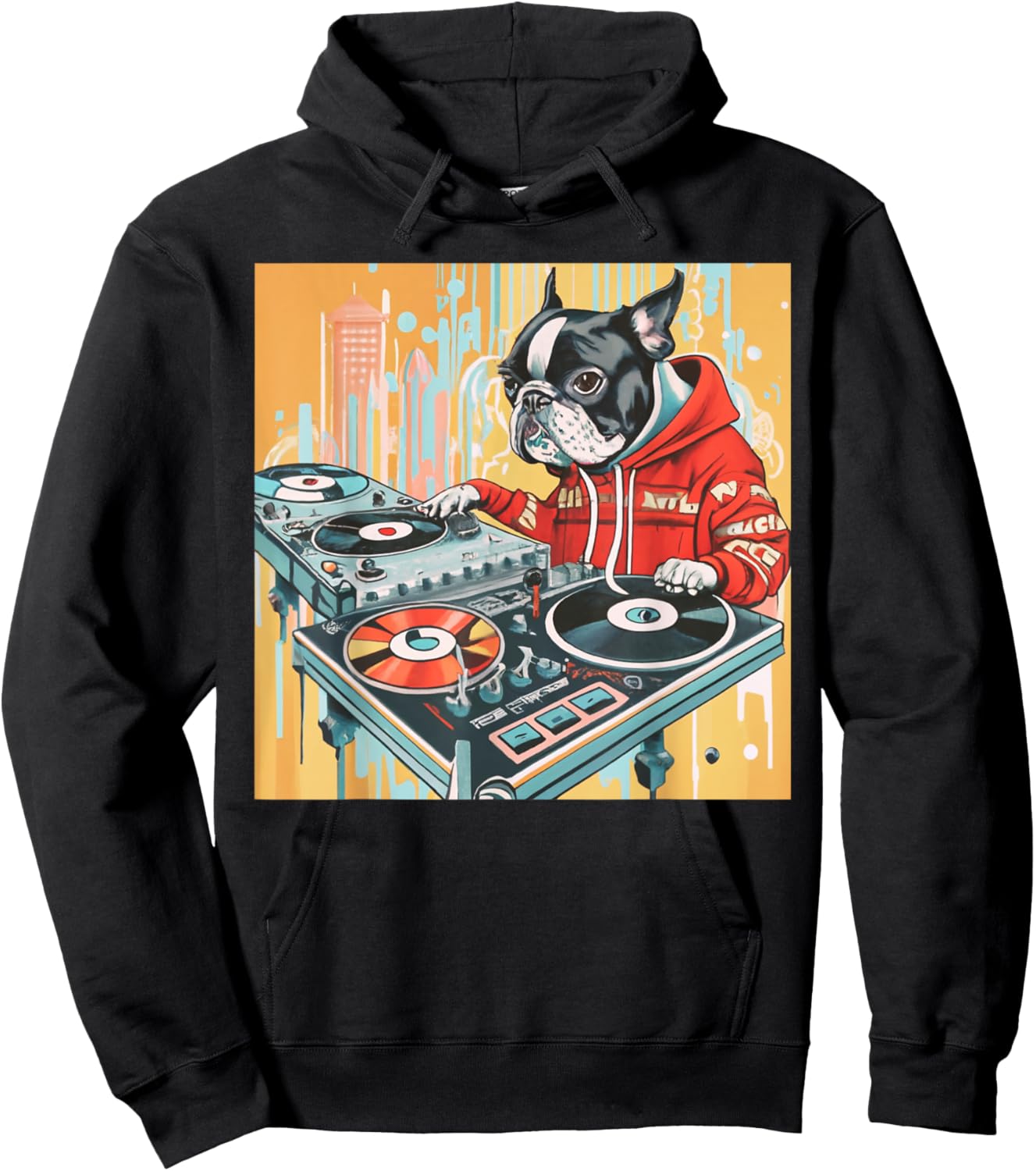Boston Terrier DJ Turntables Cool Dog Men Women Kids Hoodie - Hoodie | Black