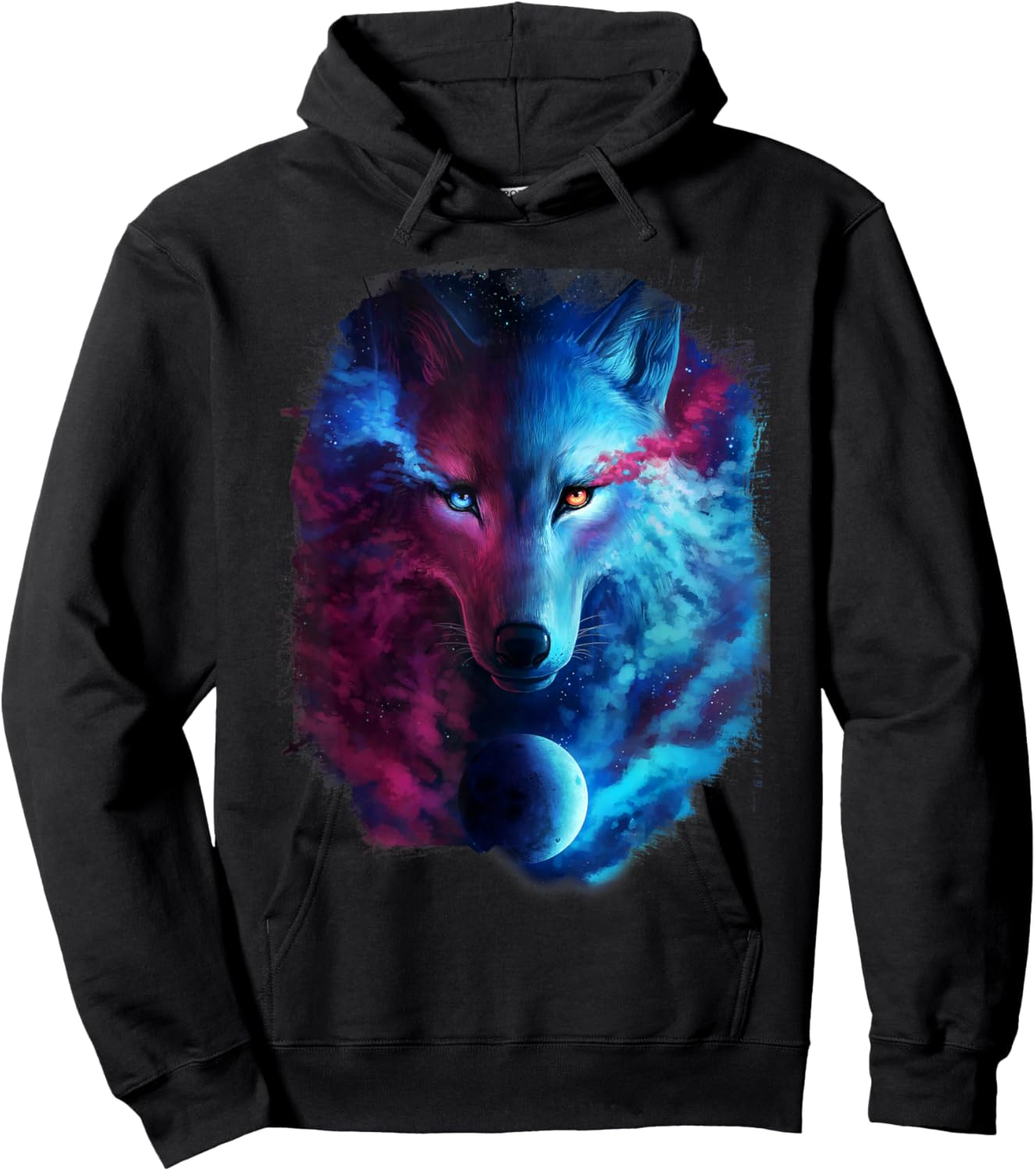 Random Galaxy, Light Dark Wolves, Ice Fire, Wolf Hoodie - Hoodie | Black