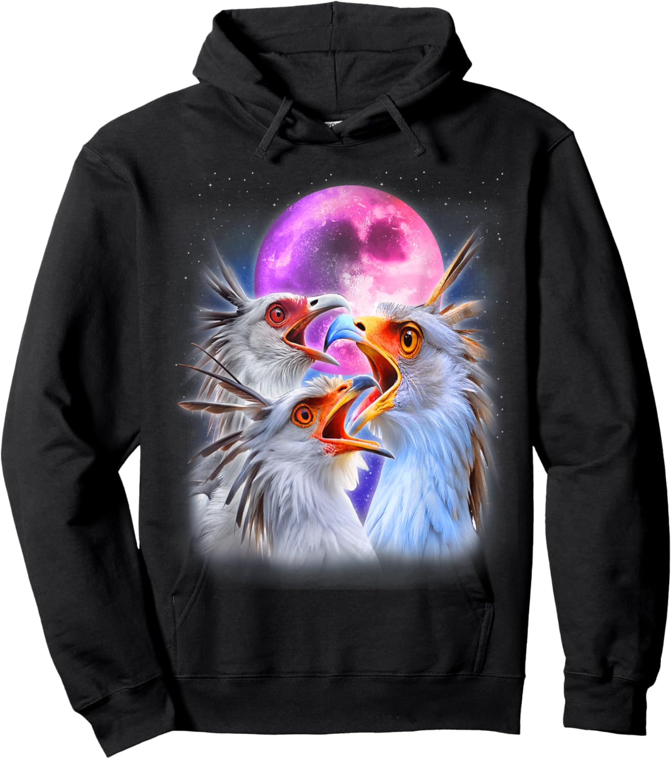 3 Secretary Bird Howling At The Moon Funny Bird Lover Birder Hoodie - Hoodie | Black
