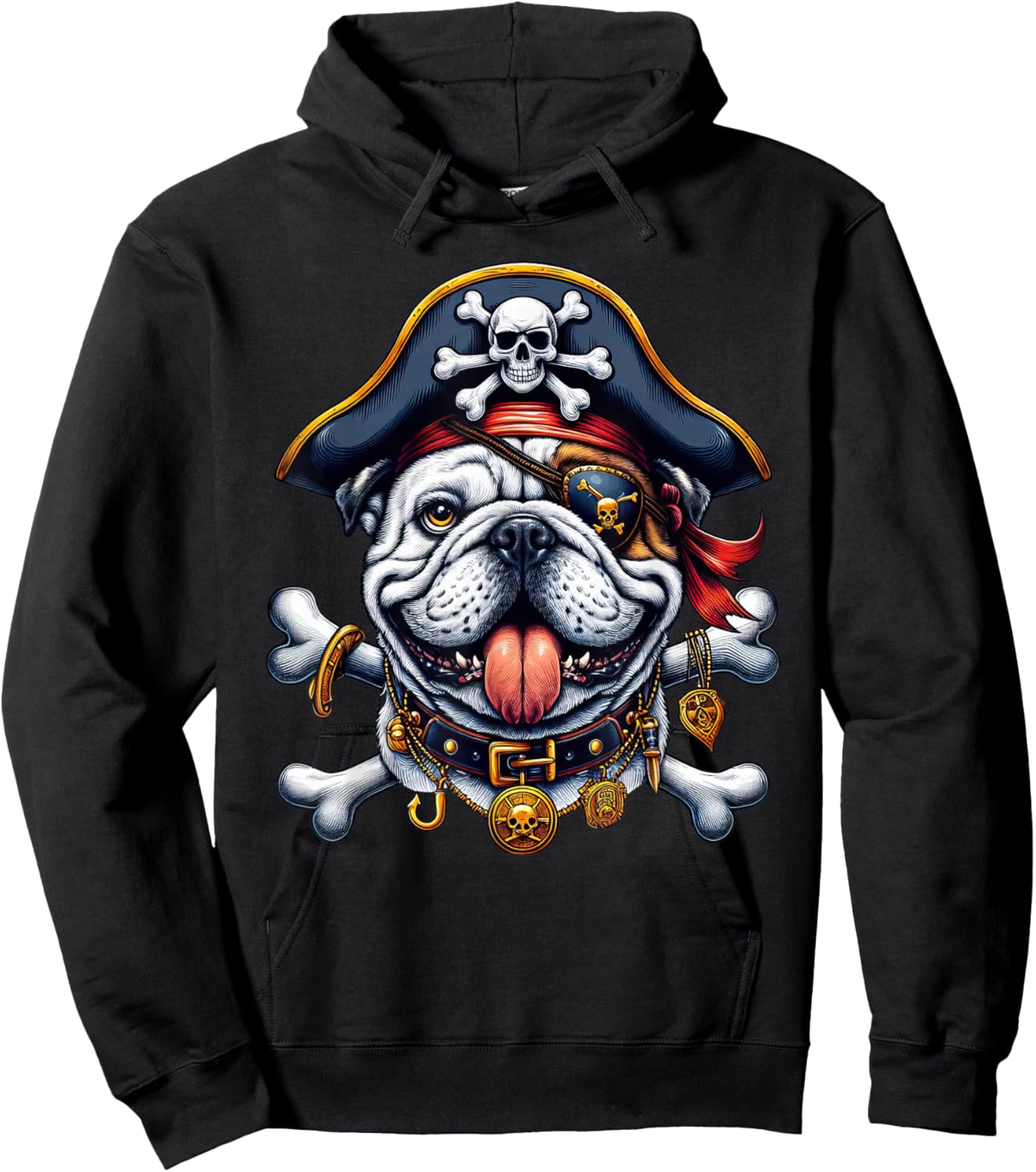 English Bulldog Pirate Crossbones Halloween Kids Hoodie - Hoodie | Black