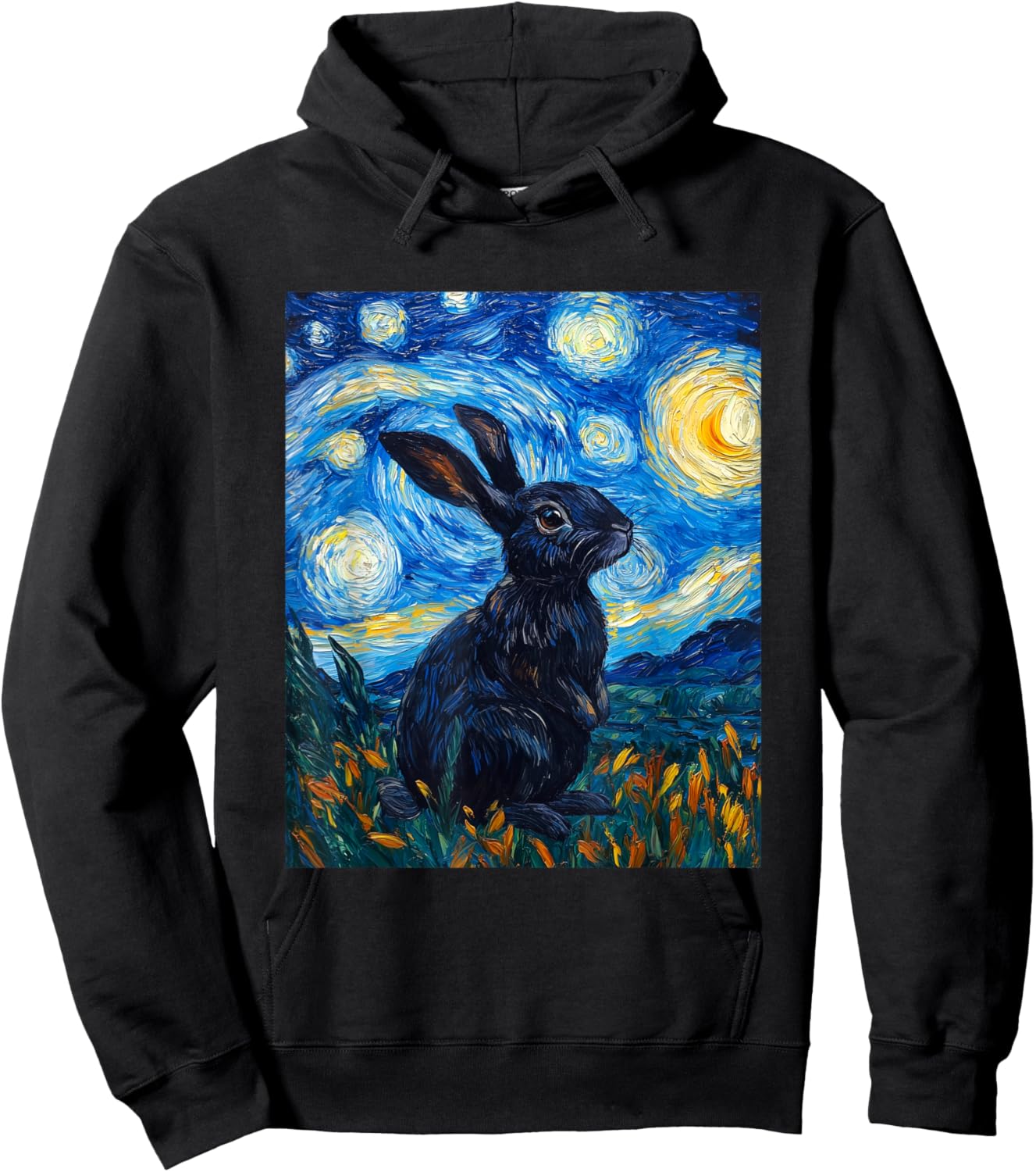 Cute Bunny Rabbit - Van Gogh Style - Starry Night Hoodie - Hoodie | Black