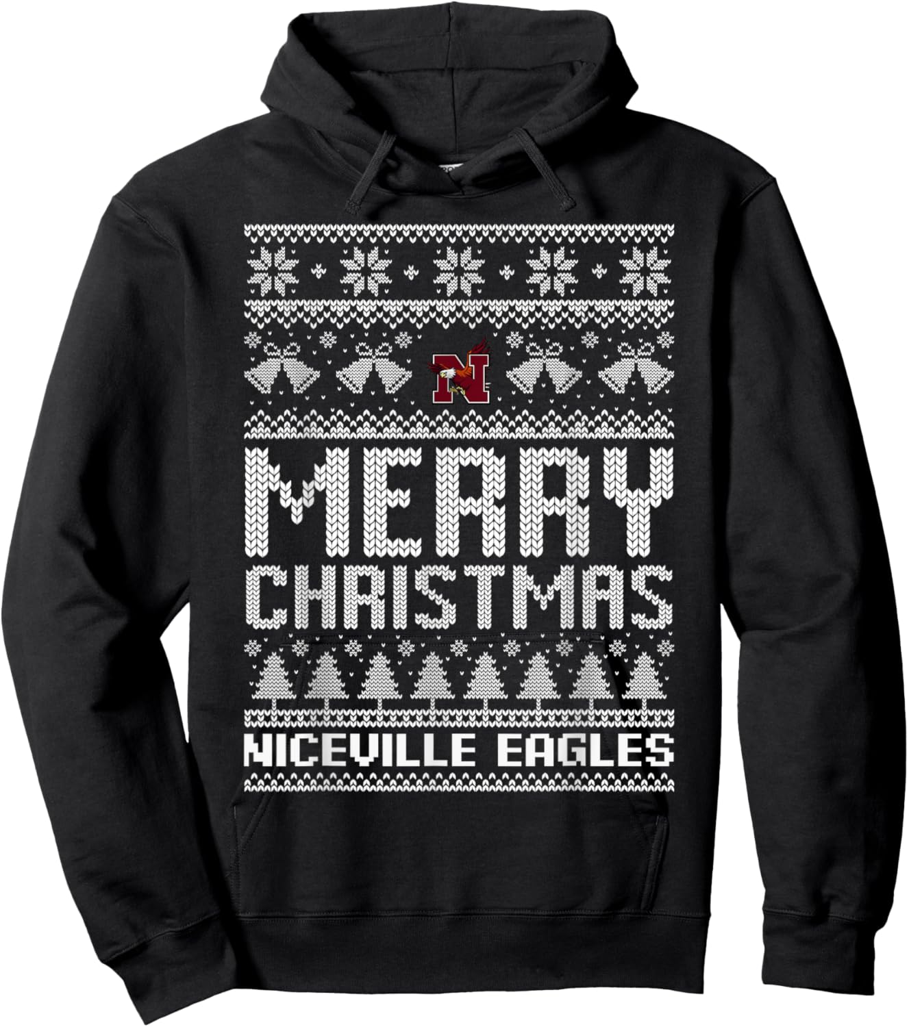 Niceville Eagles Logo Merry Christmas Ugly Sweater HS Hoodie - Hoodie | Black