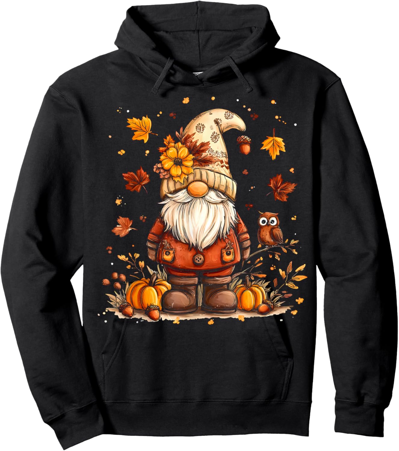 Funny Peace Gnome Halloween Thanksgiving Pumpkin Autumn Fall Hoodie - Hoodie | Black