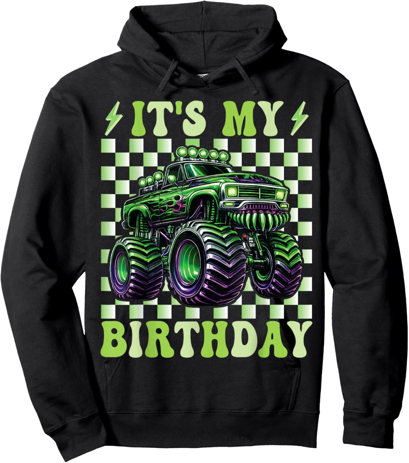 It's My Birthday Boys Monster Truck Bday Party Kids Boy Hoodie - Hoodie | Black