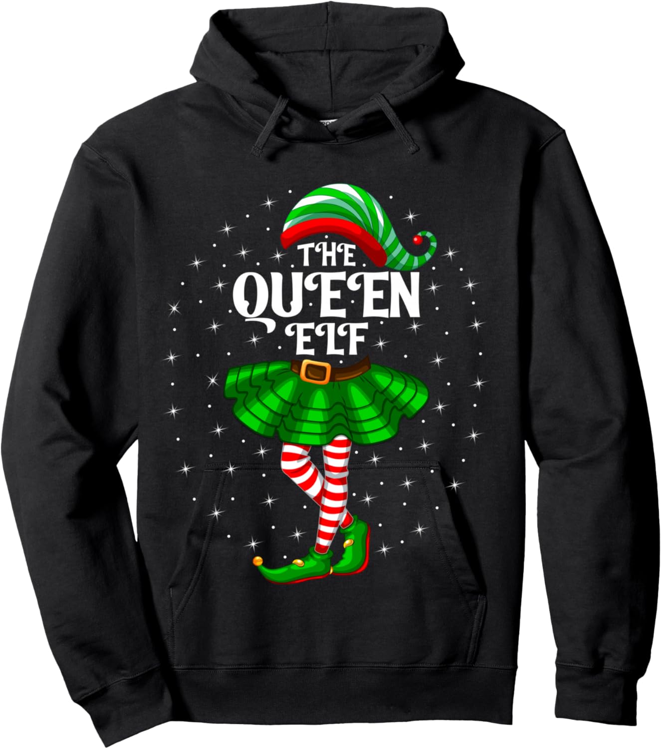 Xmas Family Matching Women Girls Mom The Queen Elf Christmas Hoodie - Hoodie | Black