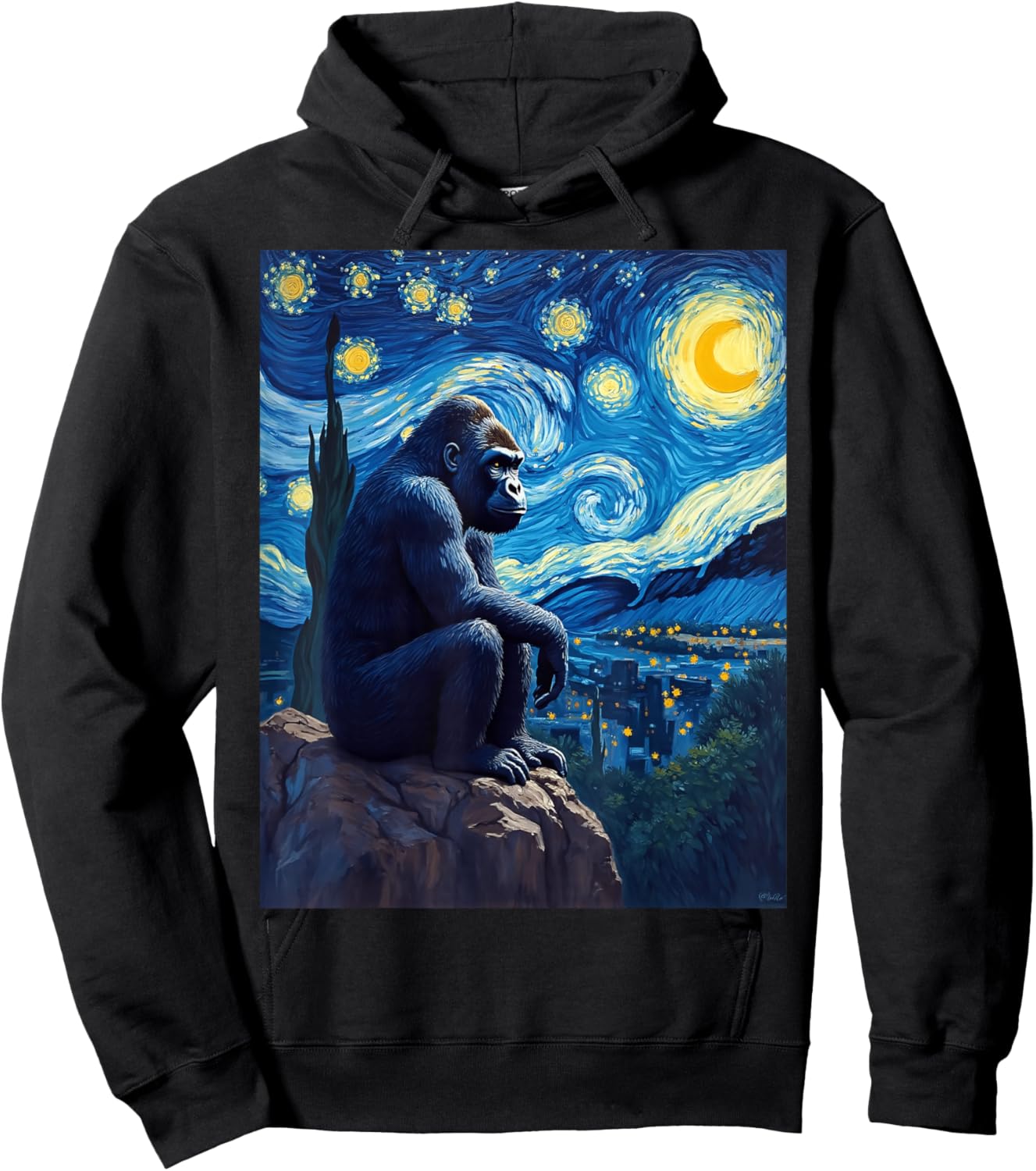 Van Gogh's Starry Night Gorilla Silverback Jungle King Hoodie - Hoodie | Black