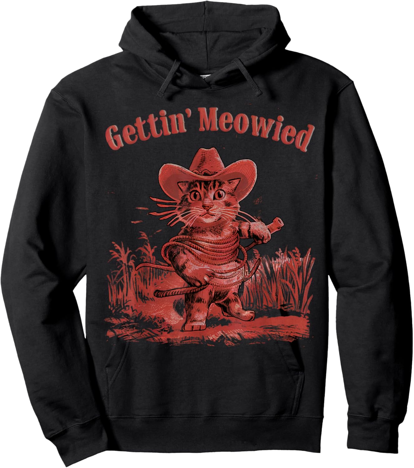 Gettin' Meowied Cat Cowboys Western Love Meowdy Fun Graphic Hoodie - Hoodie | Black