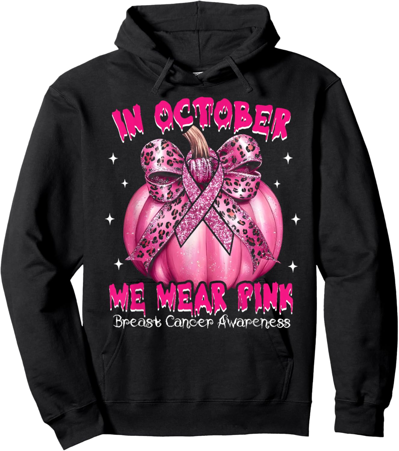 In October We Wear Pink Pumpkin Breast Cancer Awareness Gift Hoodie - Hoodie | Black