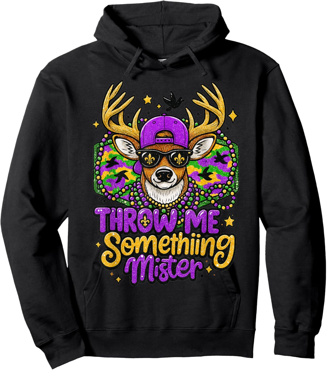 Throw Me Something Mister Buck Deer Mardi Gras Hunting Boys Hoodie - Hoodie | Black