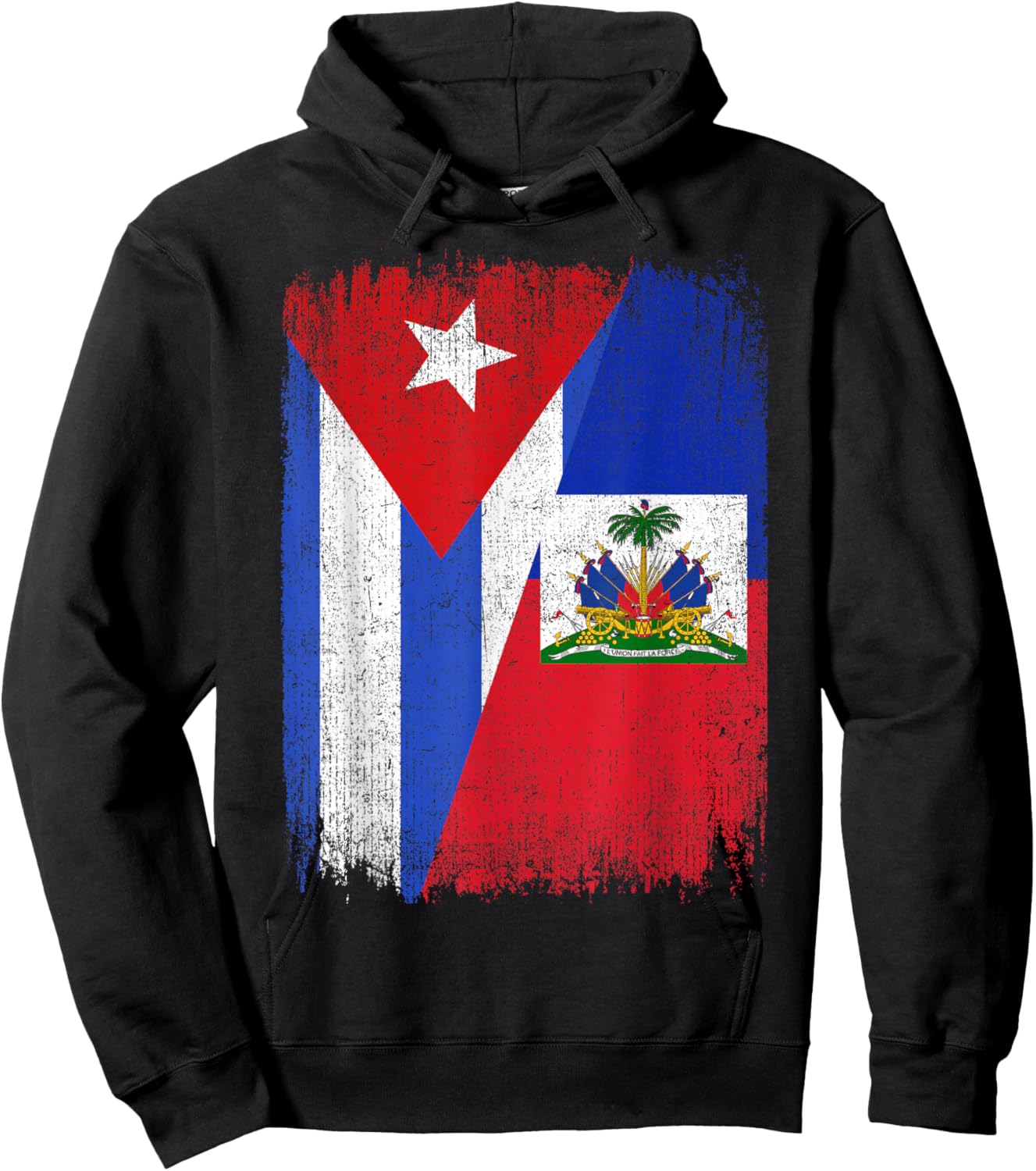 Half Cuba Haiti Flag Cuban Haitian Pride Roots Hoodie - Hoodie | Black