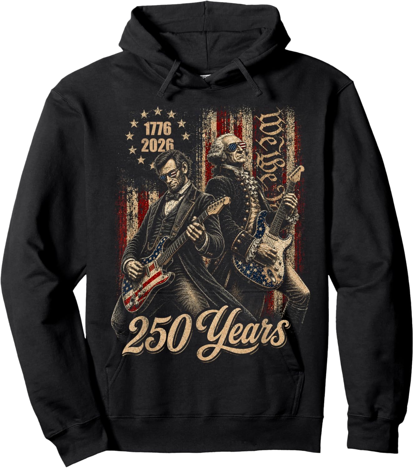 Vintage George Washington Playing Guitar 250 Years America Hoodie - Hoodie | Black