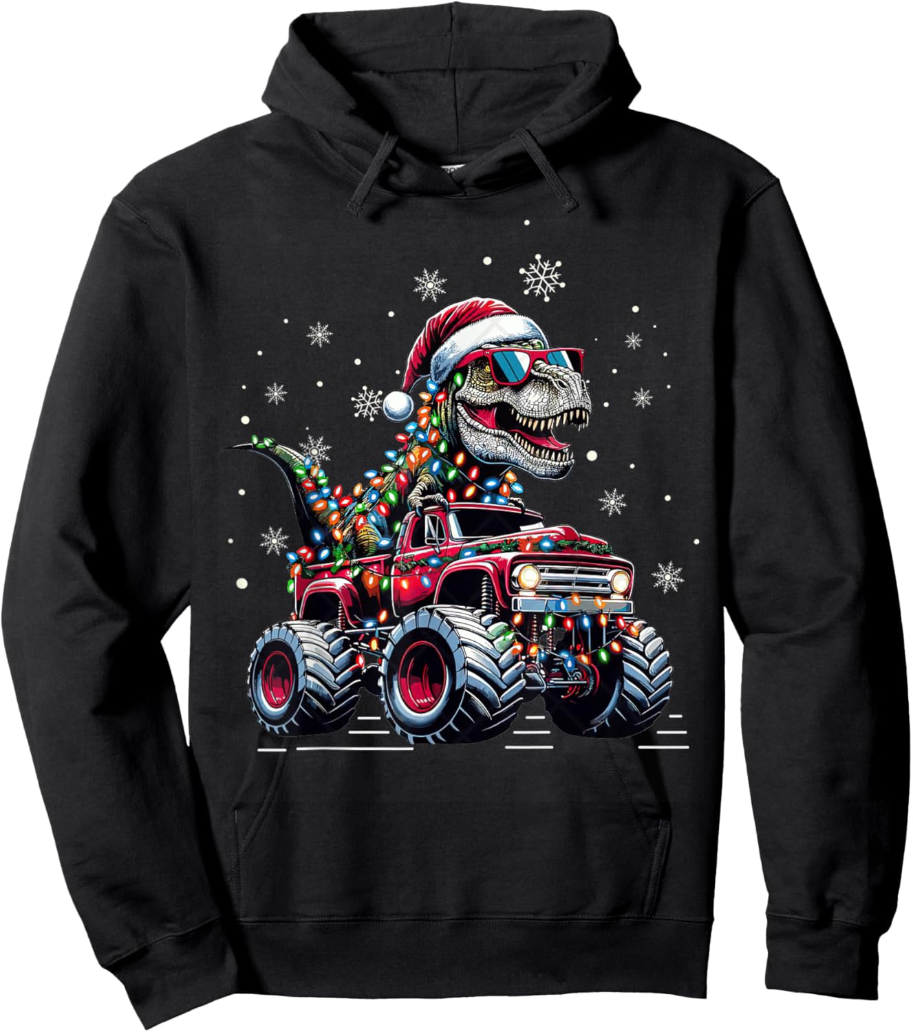 Monster Truck Dinosaur TRex Christmas Boys Kids Hoodie - Hoodie | Black