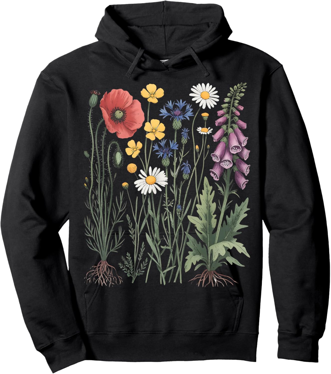 Vintage Wildflower Graphic Floral Gardening Women Hoodie - Hoodie | Black