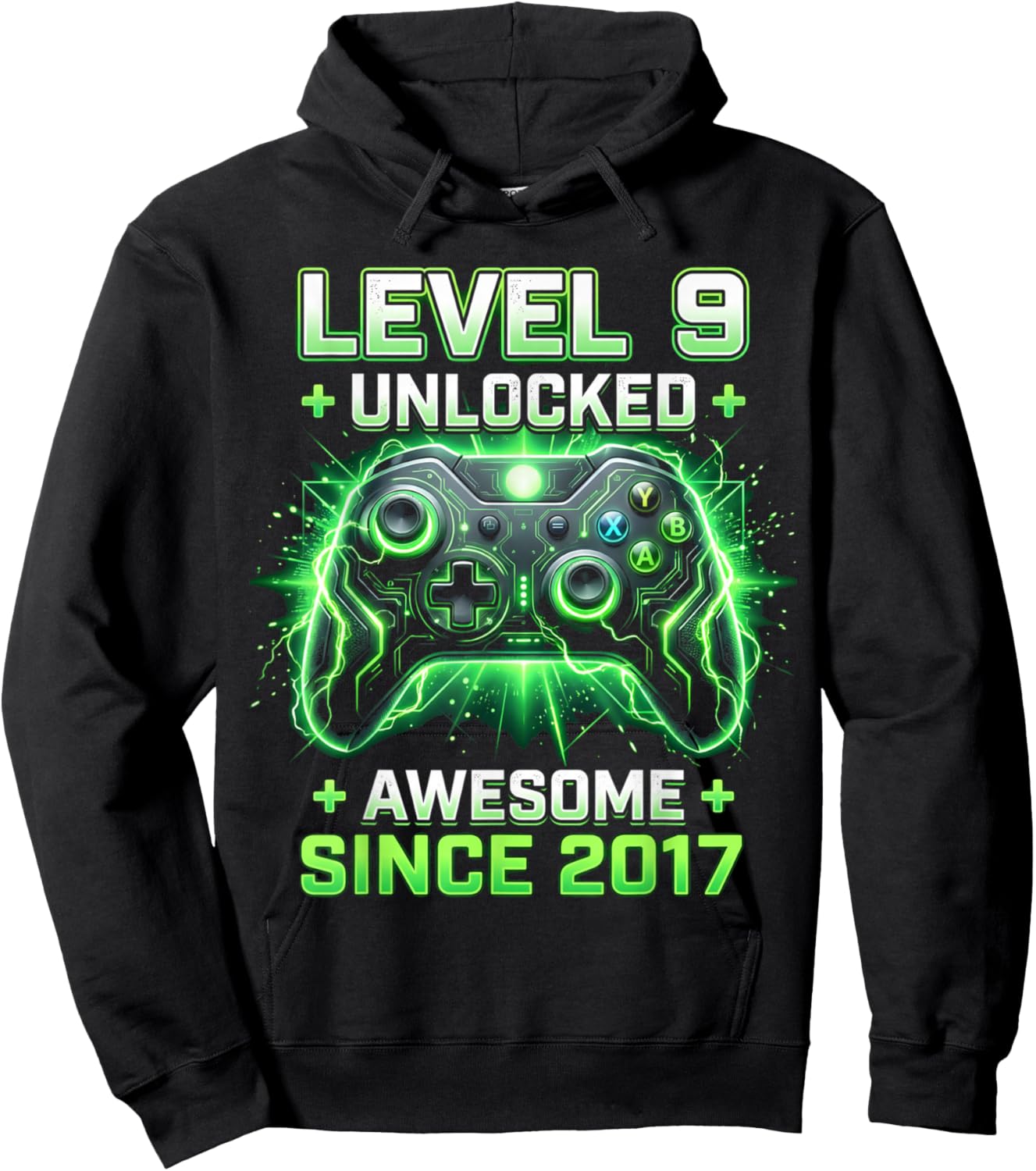 Level 9 Unlocked Awesome Since 2017 9th Birthday Boy Gamer Hoodie - Hoodie | Black