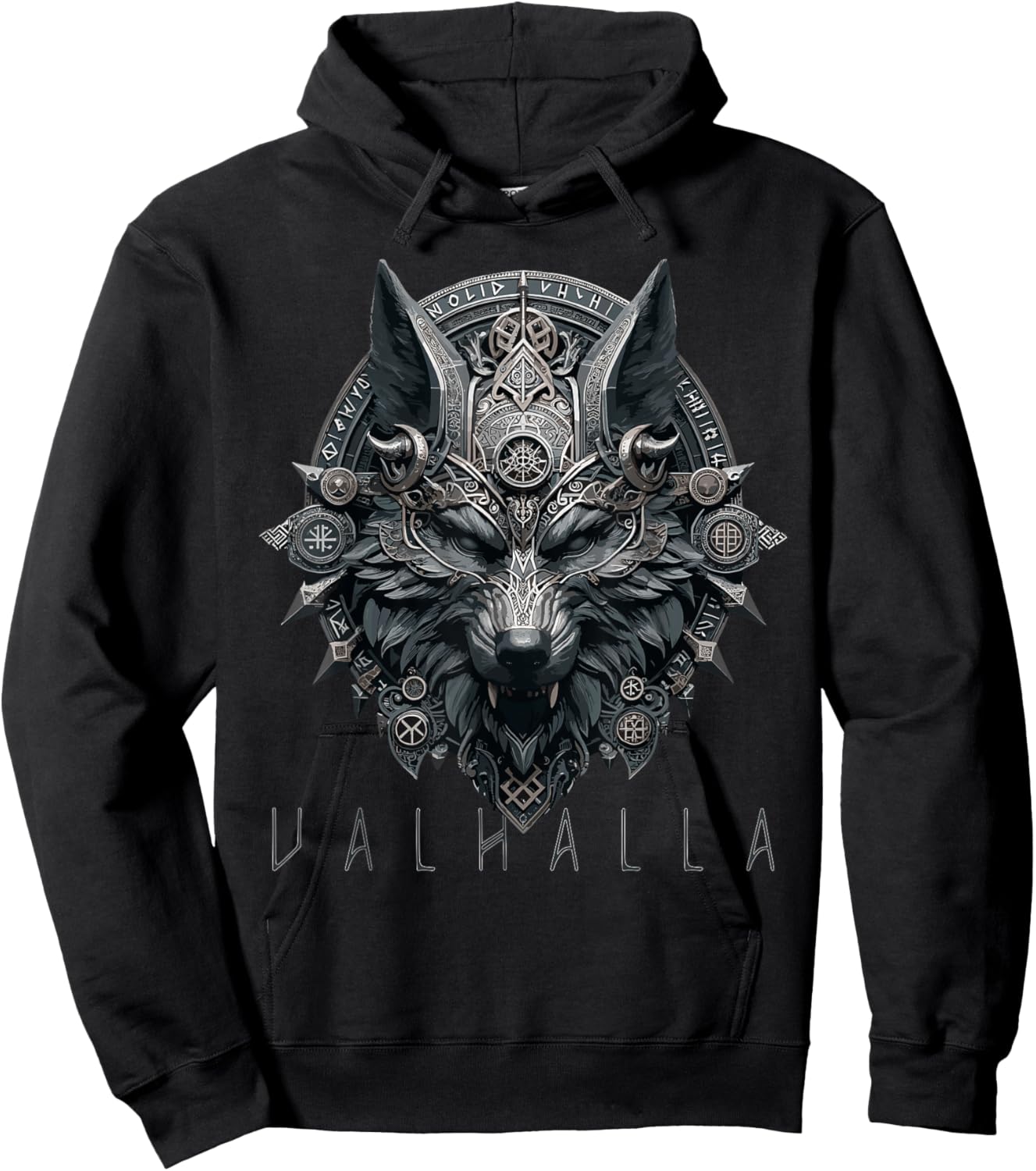 Valhalla Wolf Mask Odin Runes Norse Compass Viking Men Women Hoodie - Hoodie | Black