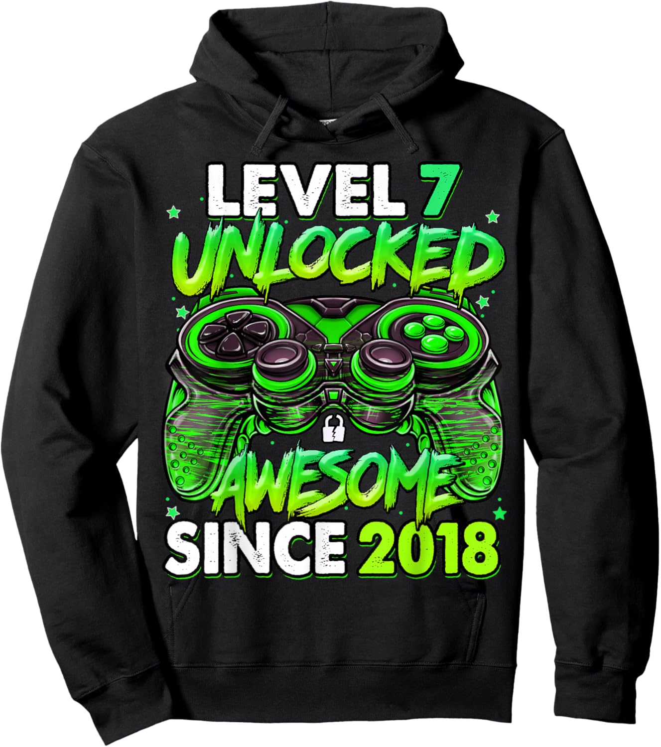 Level 7 Unlocked Awesome Since 2018 7th Birthday Gaming Hoodie - Hoodie | Black