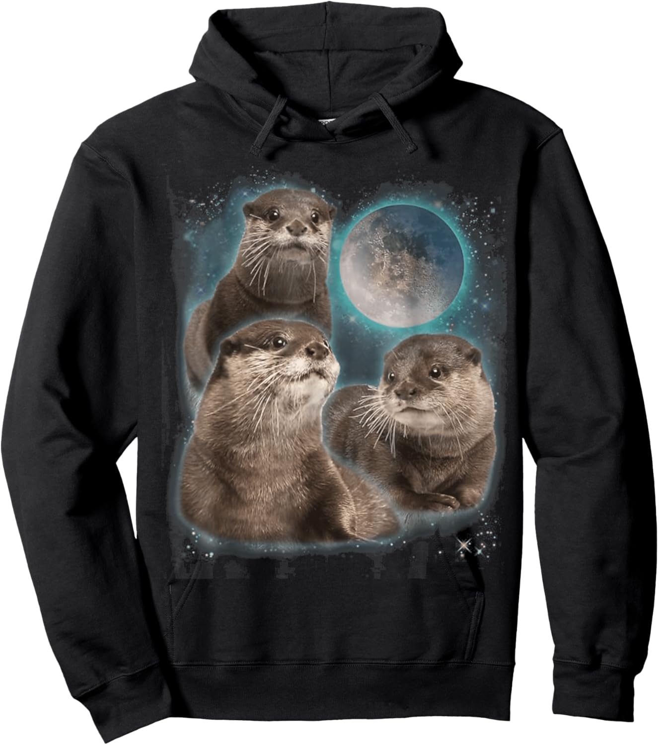 Three Otters Moon Howling Hoodie - Hoodie | Black