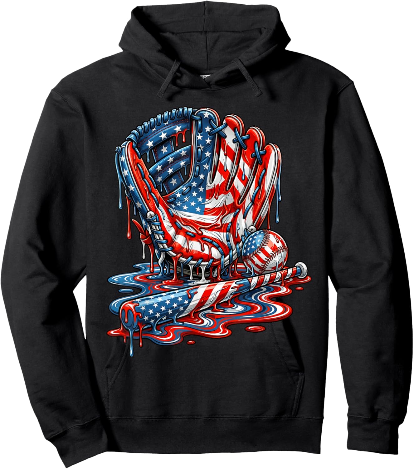 Baseball Drip American Patriotic 4th of July Boys Kids Youth Hoodie - Hoodie | Black