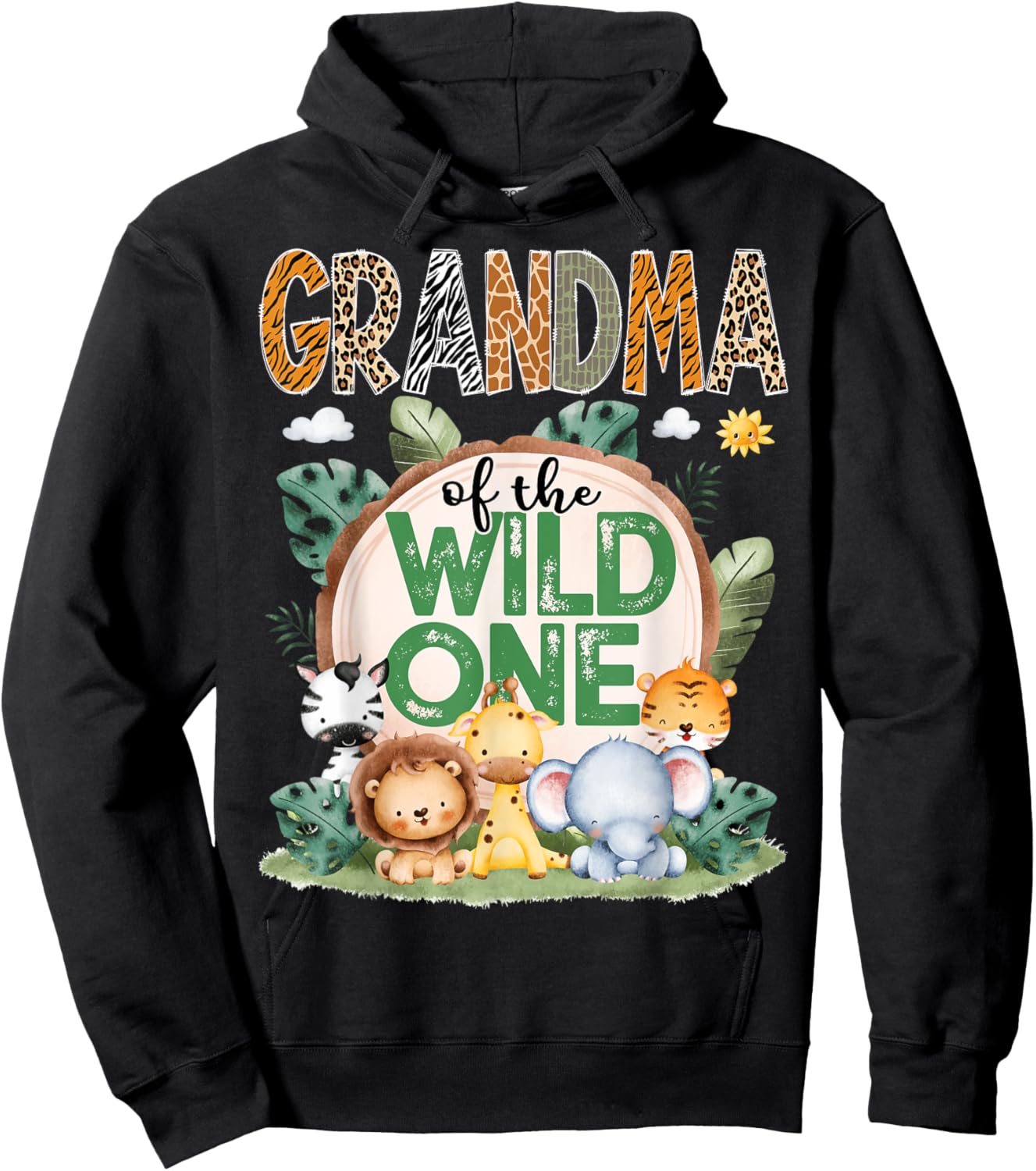 Grandma Of The Wild One Safari Jungle 1St Birthday Party Hoodie - Hoodie | Black