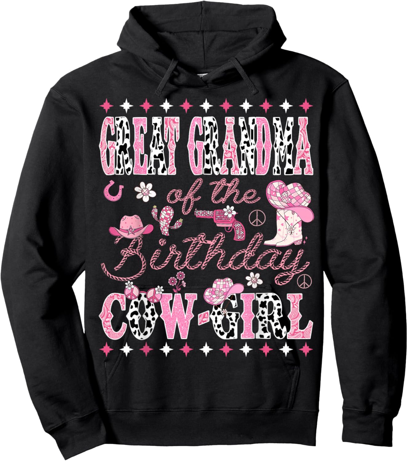 Great Grandma Of The Birthday Cow Girl Rodeo Great Grandma Hoodie - Hoodie | Black