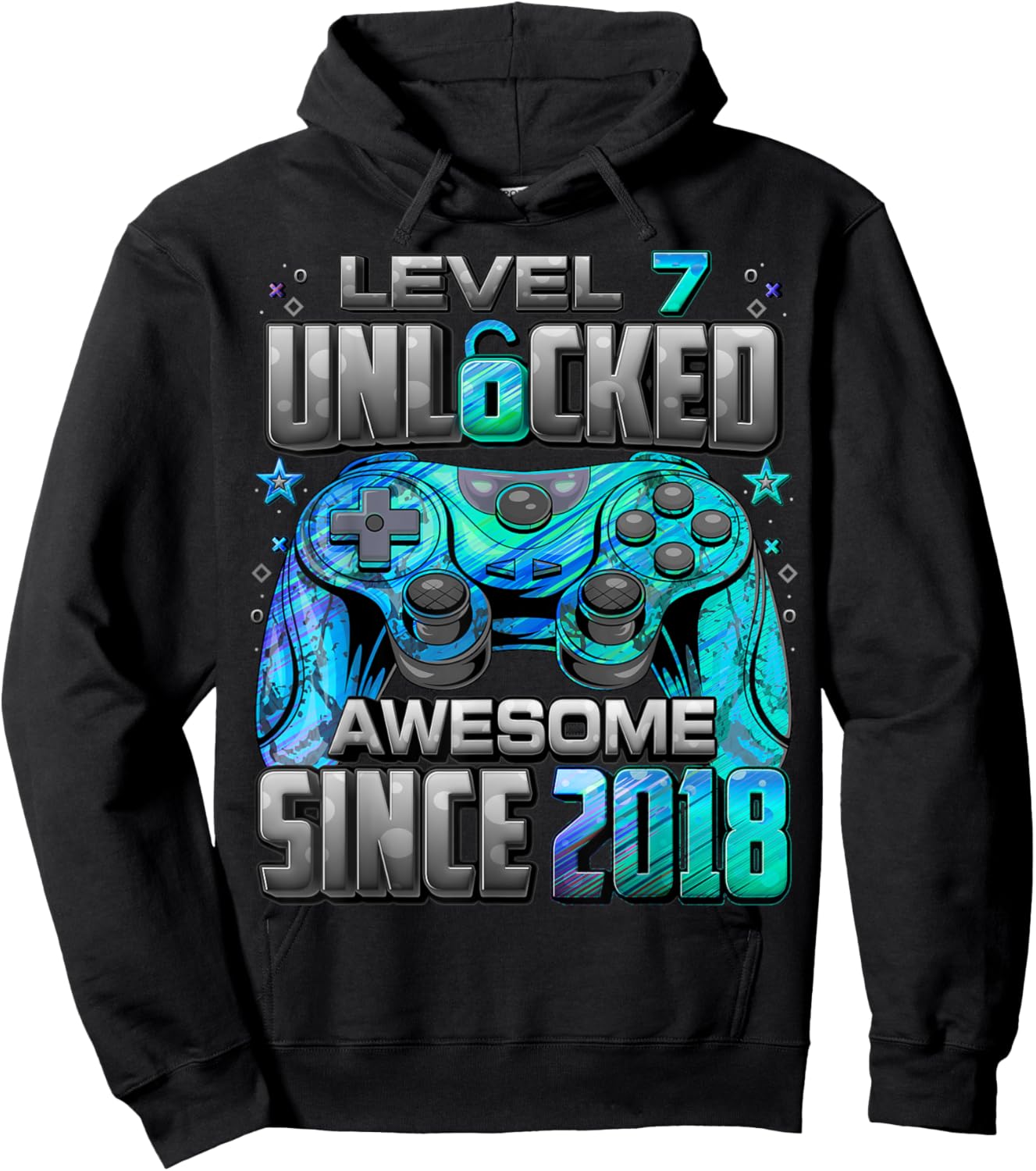 Level 7 Unlocked Awesome Since 2018 7th Birthday Gaming Hoodie - Hoodie | Black