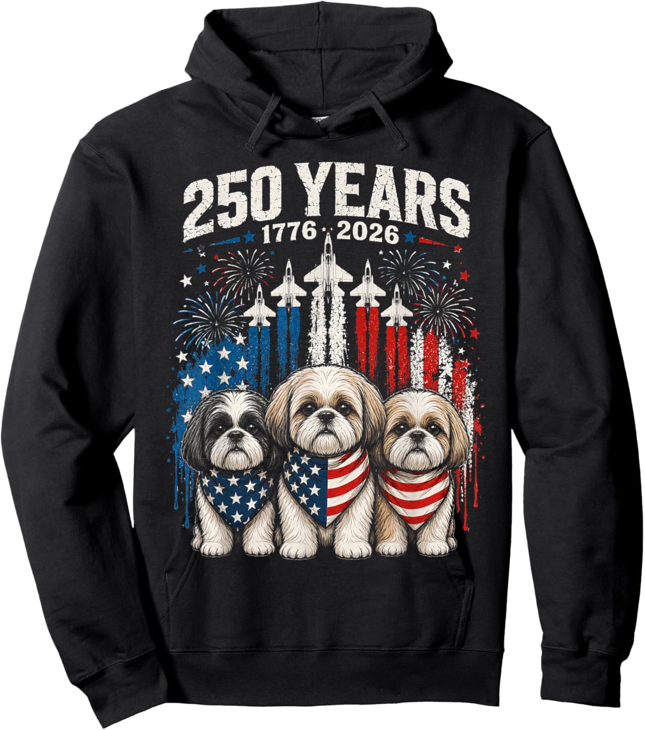 250 Years America Shih Tzu Patriotic USA Freedom 4th of July Hoodie - Hoodie | Black