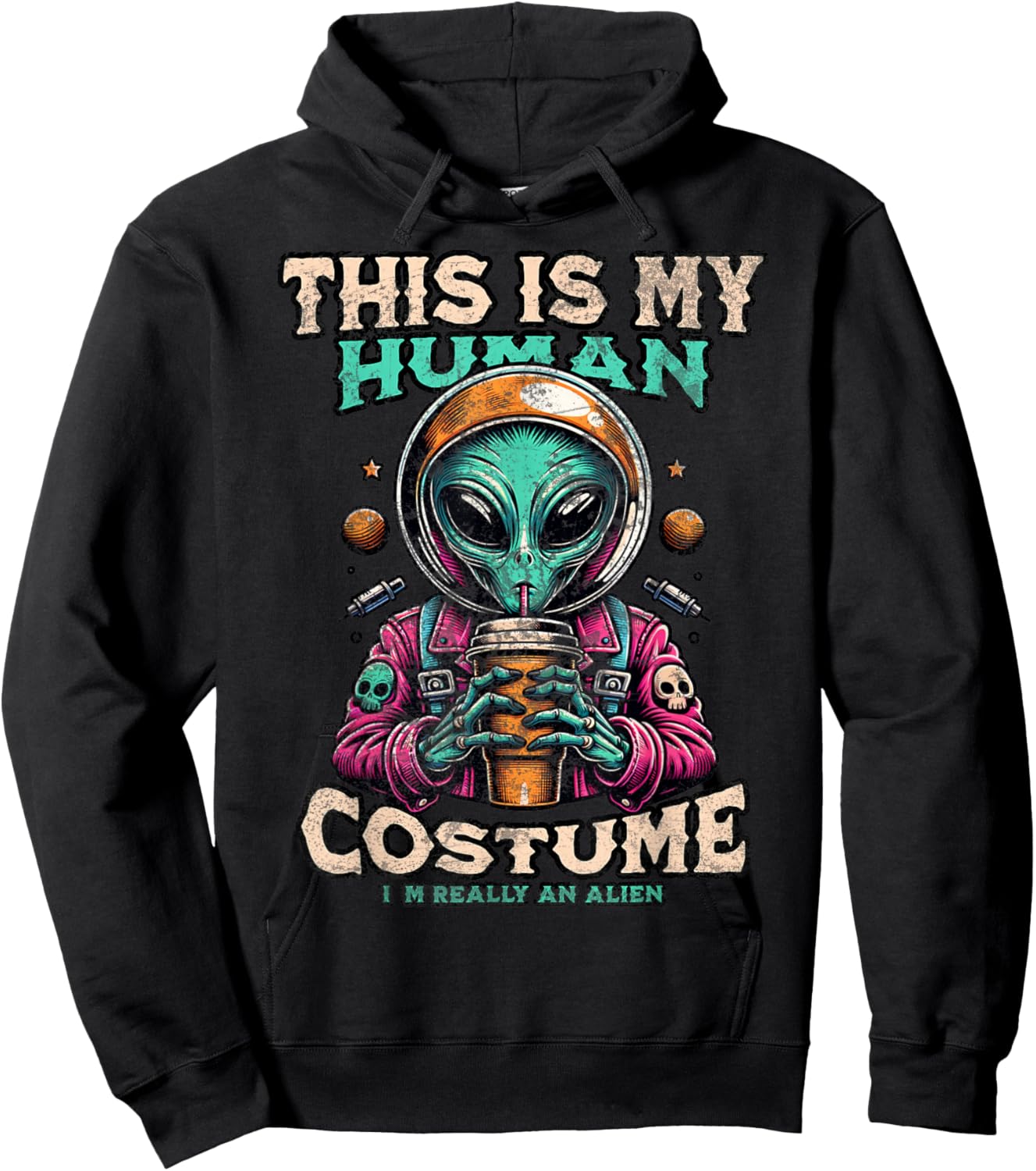 This Is My Human Costume Funny Alien Halloween Hoodie - Hoodie | Black