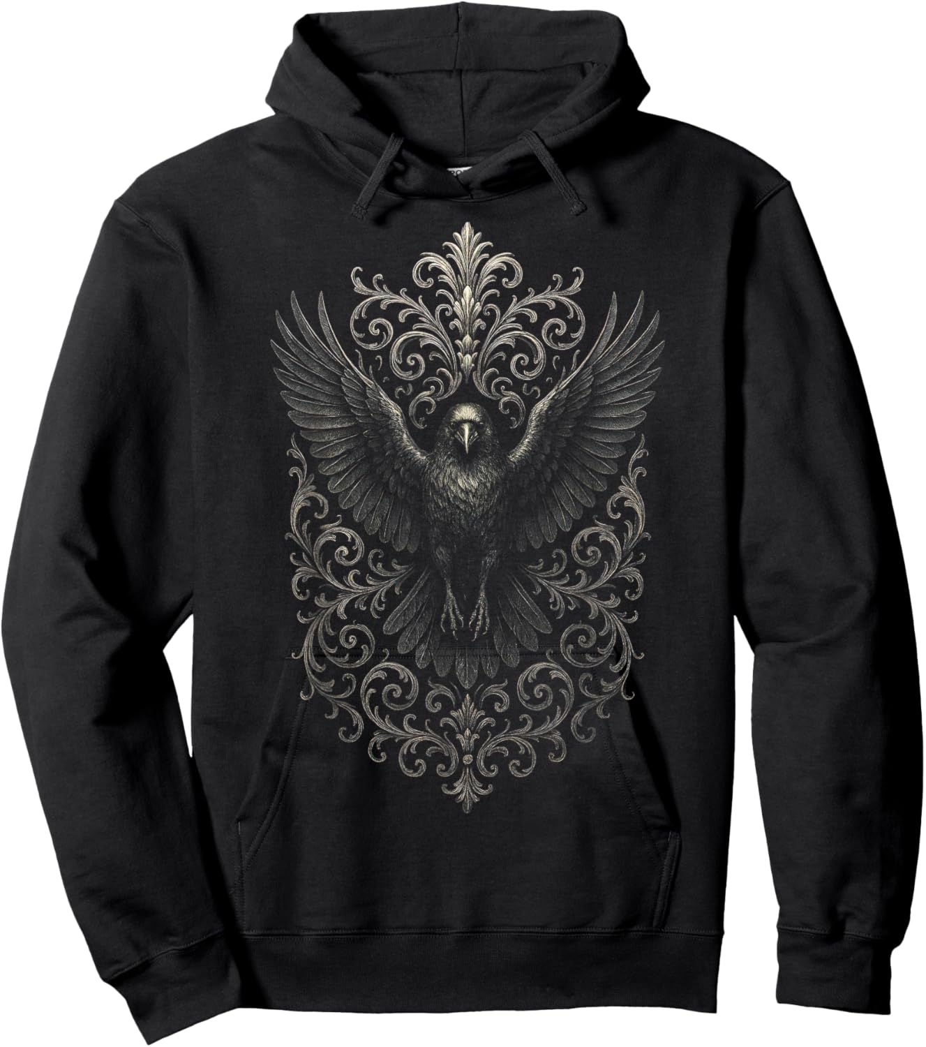 Intricate Raven - Gothic Punk Retro Art Hoodie - Hoodie | Black
