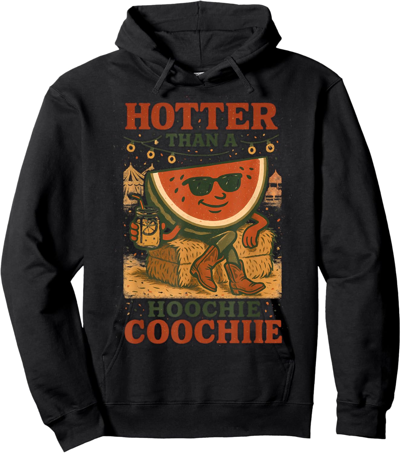 Hotter Than Hoochie Coochie Funny Watermelon Cowboy Southern Hoodie - Hoodie | Black