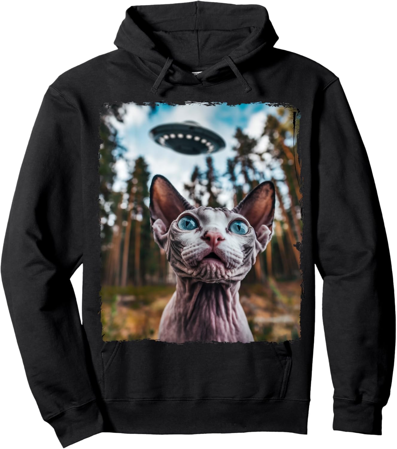 Sphynx Cat Selfie With Alien UFO Cat Gifts Women Kid Hoodie - Hoodie | Black