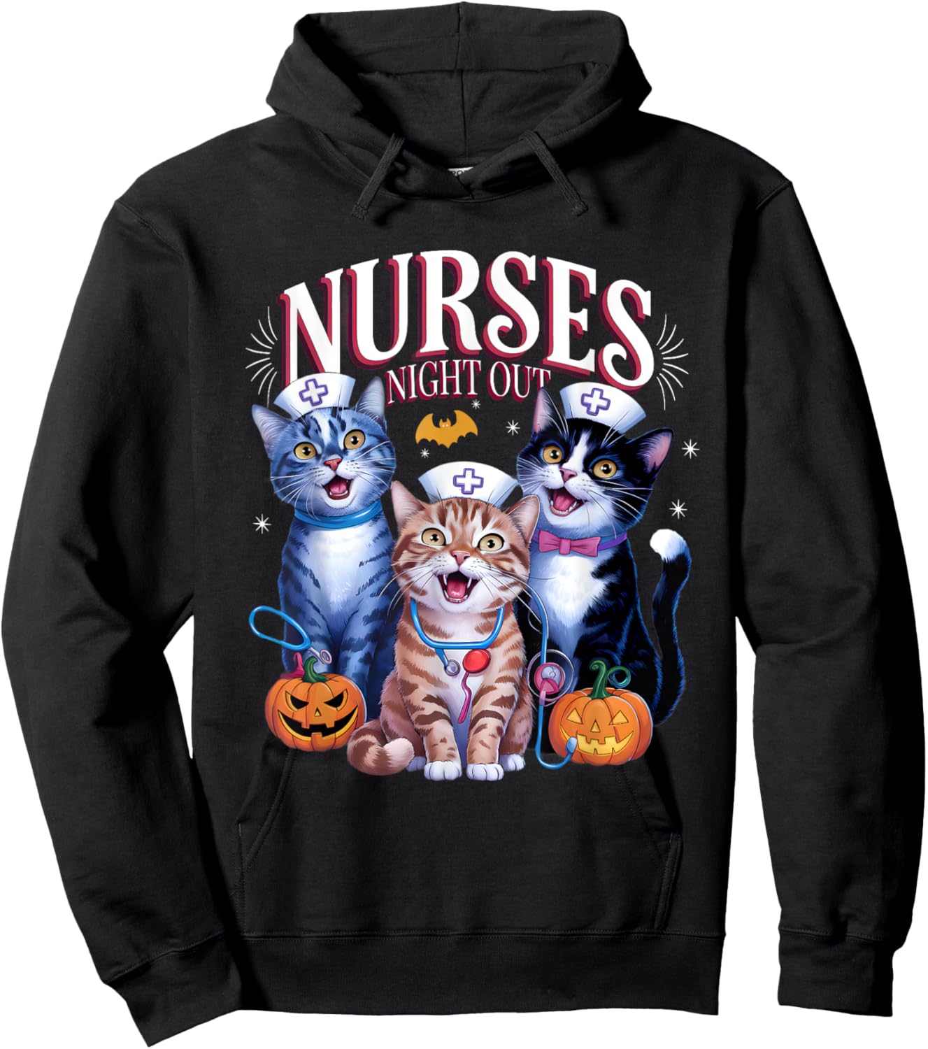 Nurses Night Out Halloween Cats Funny Nurse Costume Hoodie - Hoodie | Black