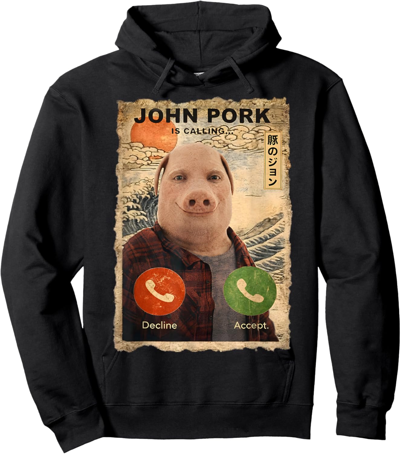 John Pork Funny Answer Call Phone Brainrot Gifts for Kid Boy Hoodie - Hoodie | Black