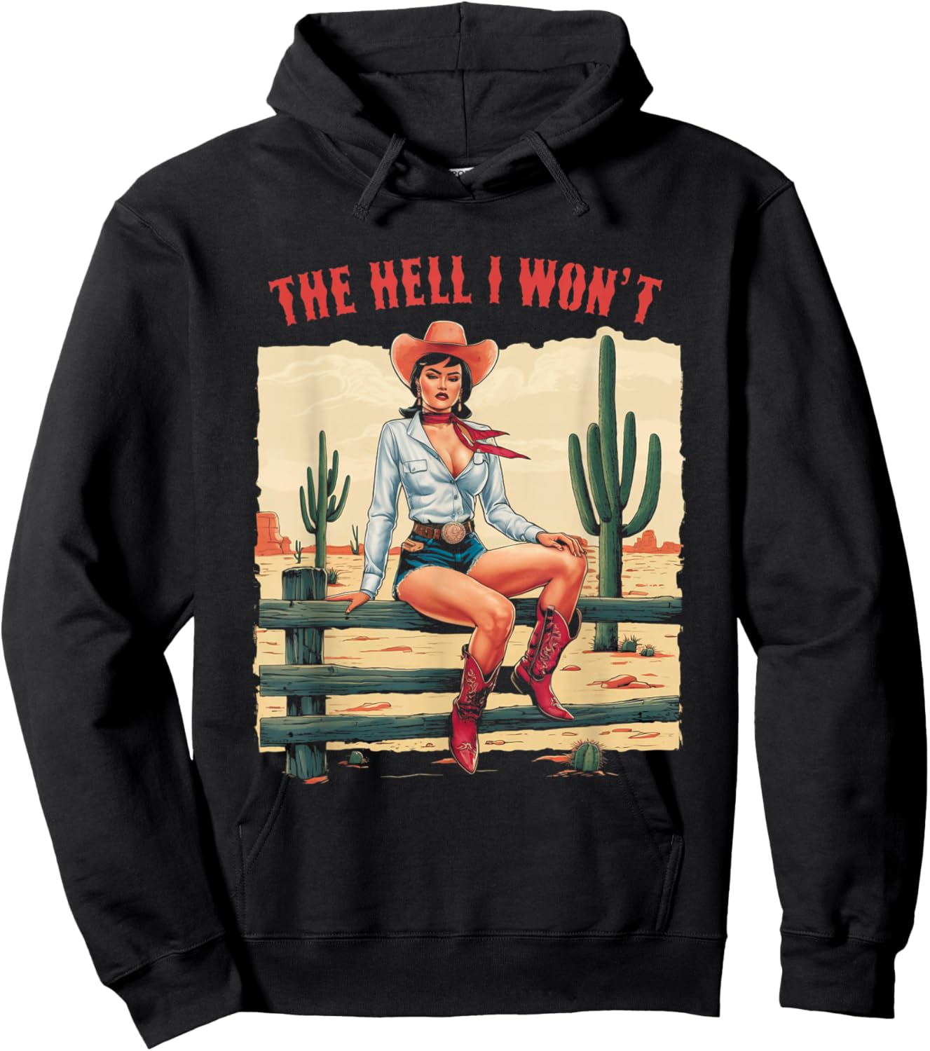 Retro Cowgirl The Hell I Won't Retro Vintage Western Hoodie - Hoodie | Black