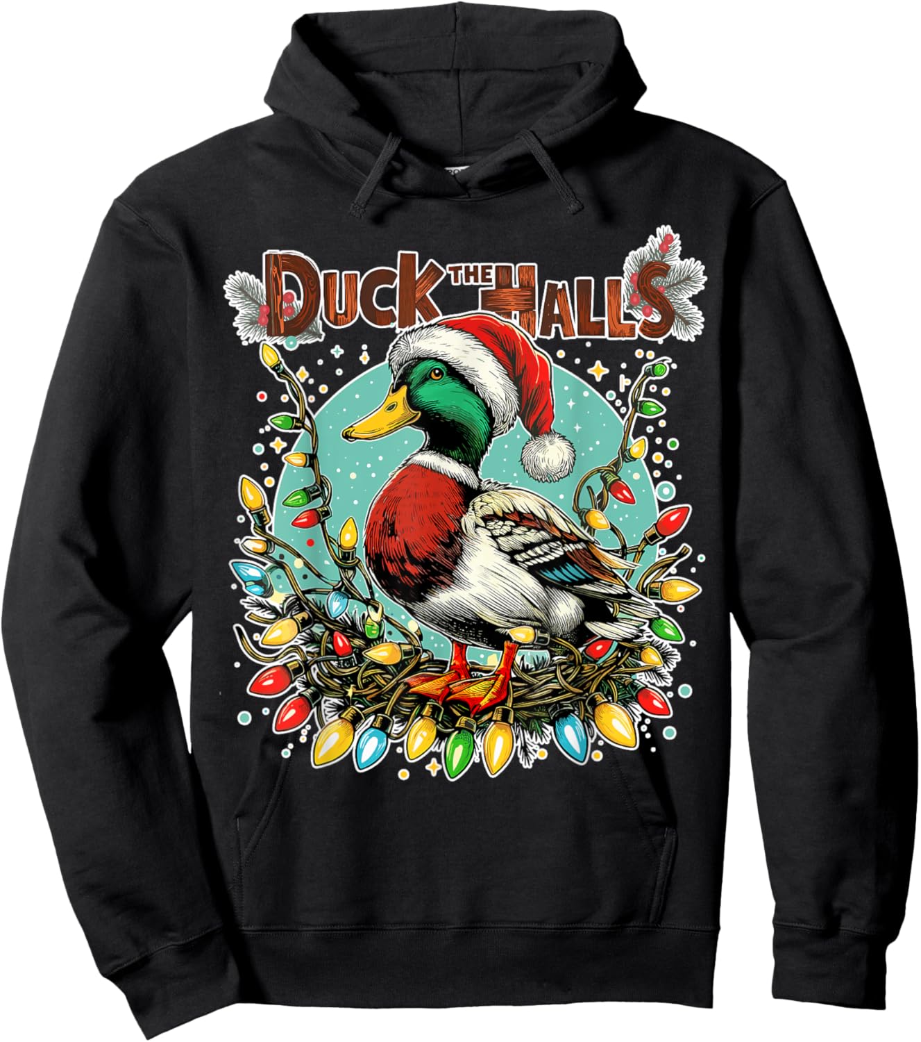 Retro Duck Christmas Lights Merry Ducking Christmas Animal Hoodie - Hoodie | Black