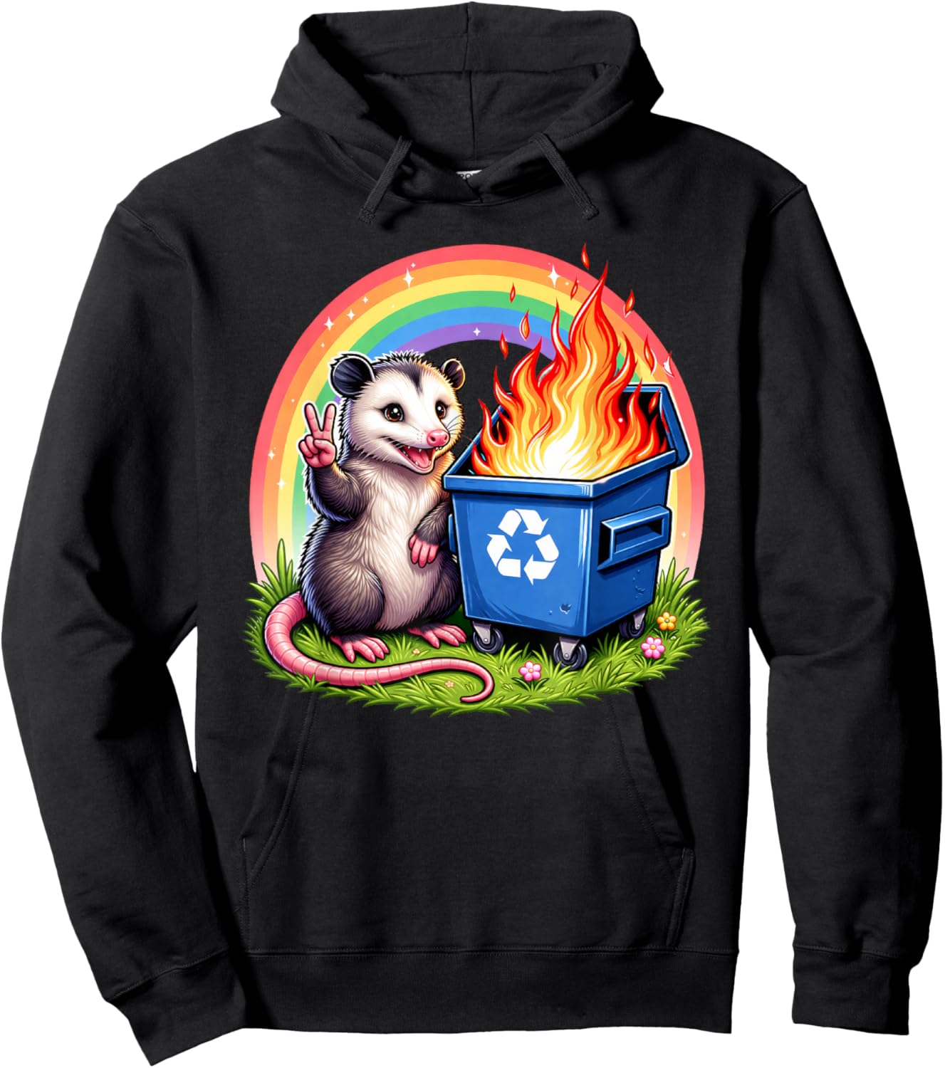 Funny Possum Rainbow Dumpster Fire Hoodie - Hoodie | Black